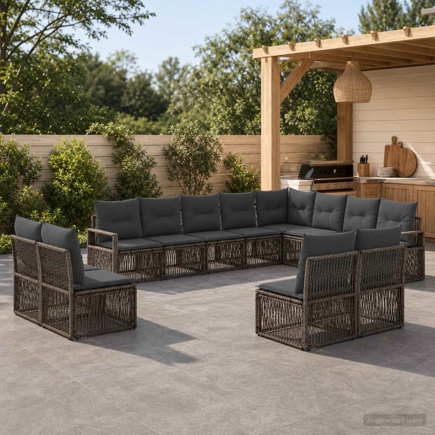 Gartensofa-set 12 stk. Grau Poly-Rattan