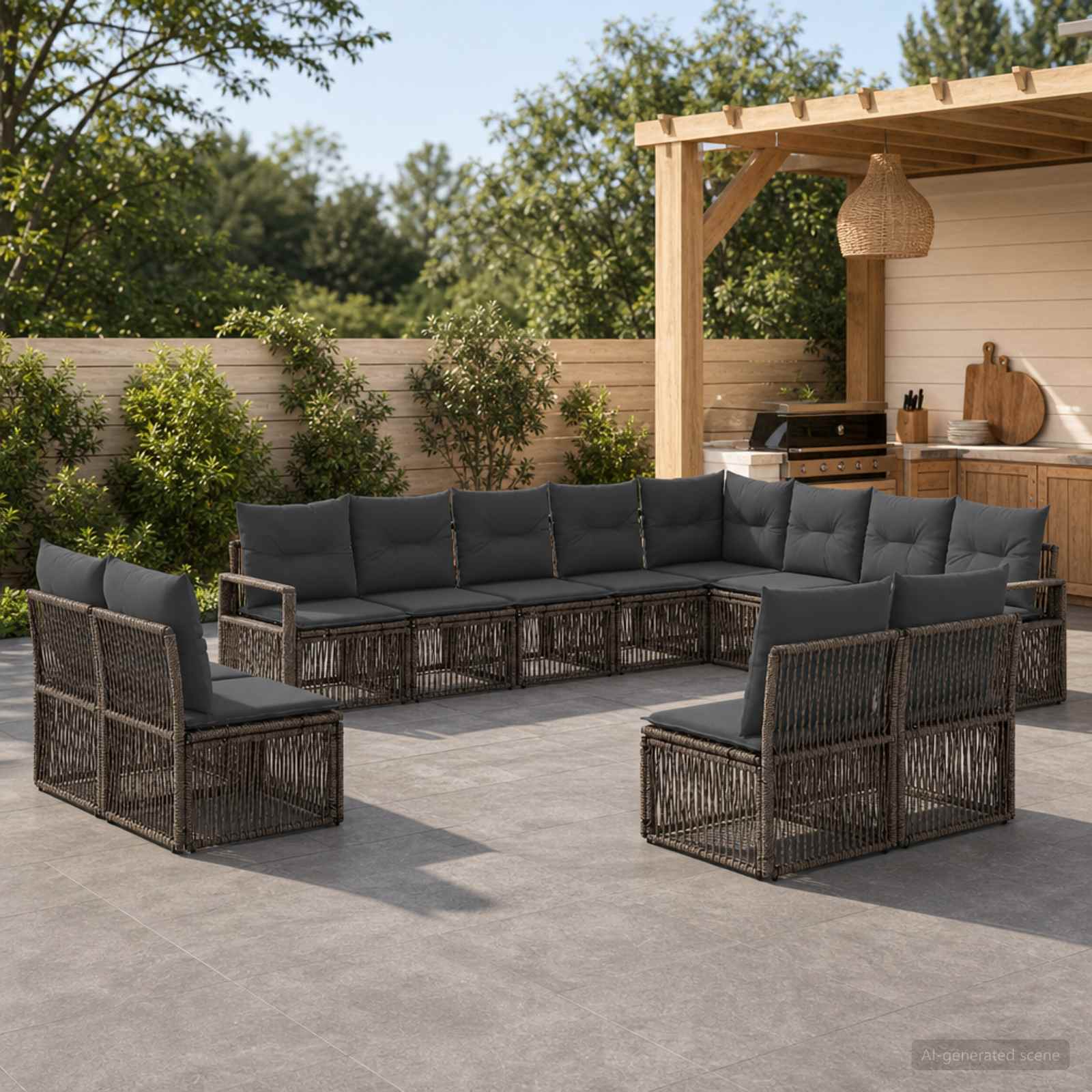 Gartensofa-set 12 stk. Grau Poly-Rattan