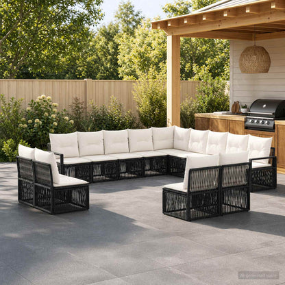 Gartensofa-set 13 stk. Schwarz Poly-Rattan