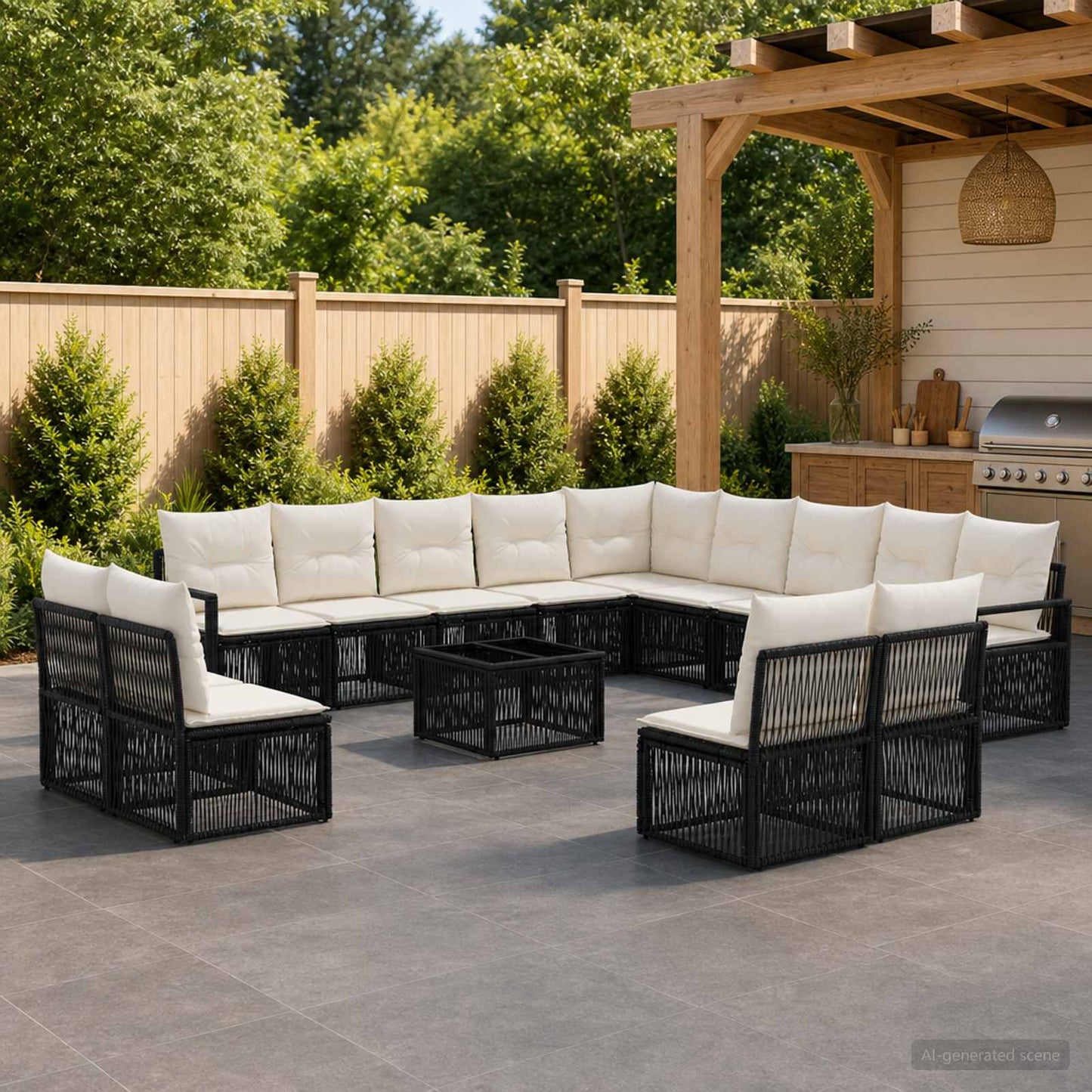 Gartensofa-set 14 pcs Schwarz Poly-Rattan