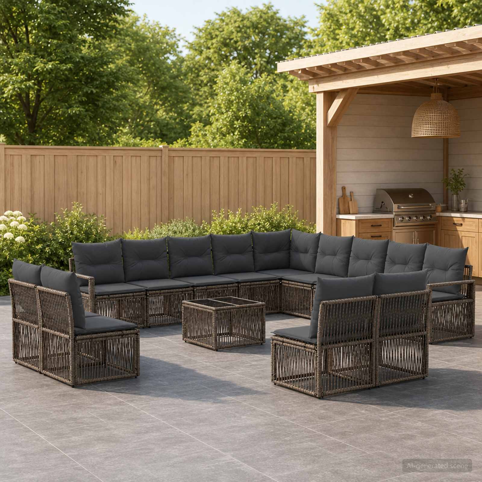 Gartensofa-set 14 stk. Grau Poly-Rattan