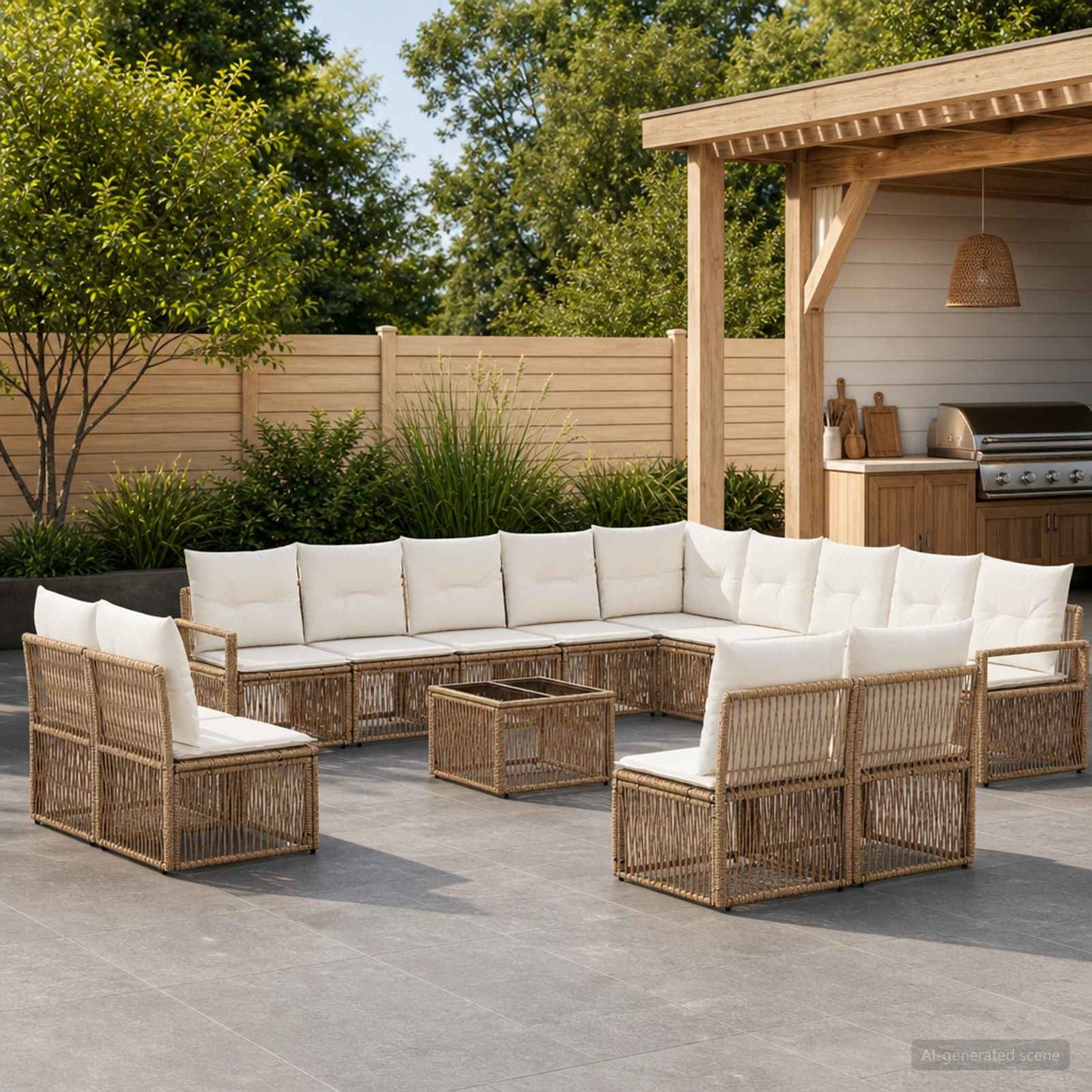 Gartensofa-set 14 pcs Beige Poly-Rattan