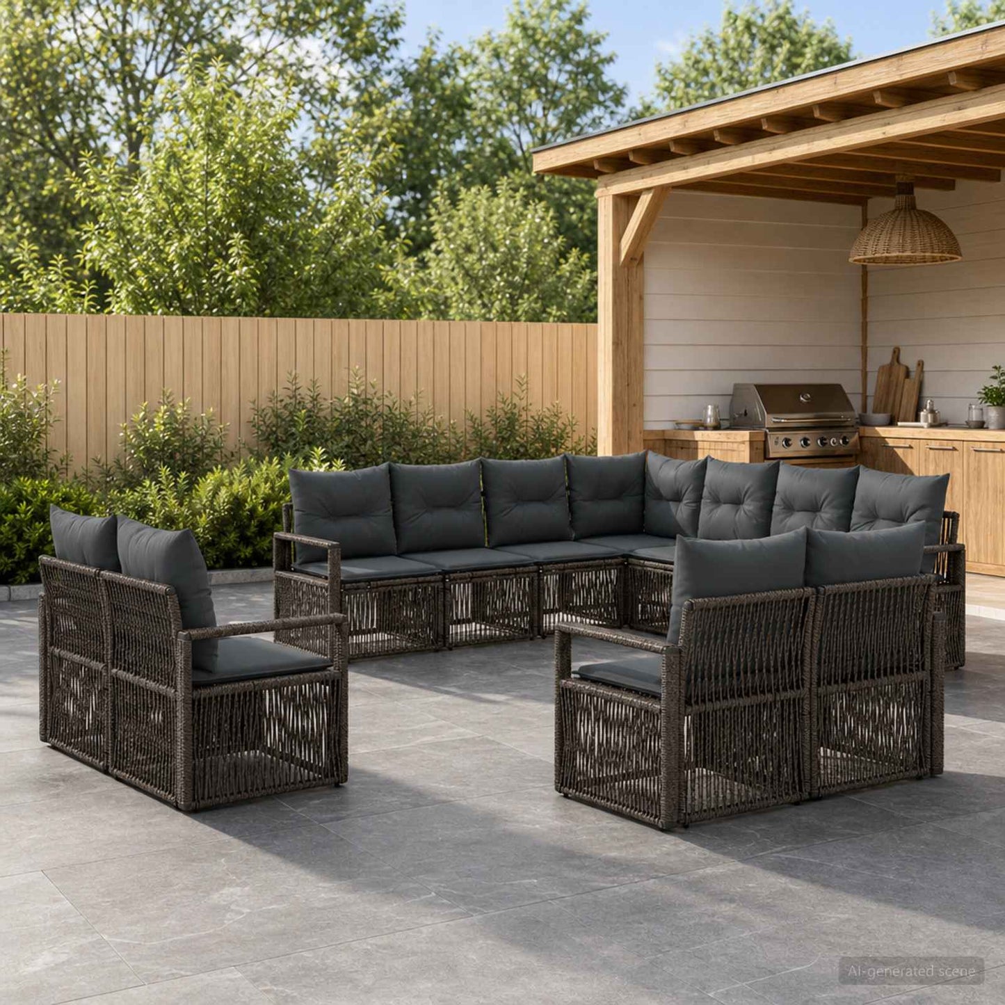 Gartensofa-set 11 pcs Grau Poly-Rattan
