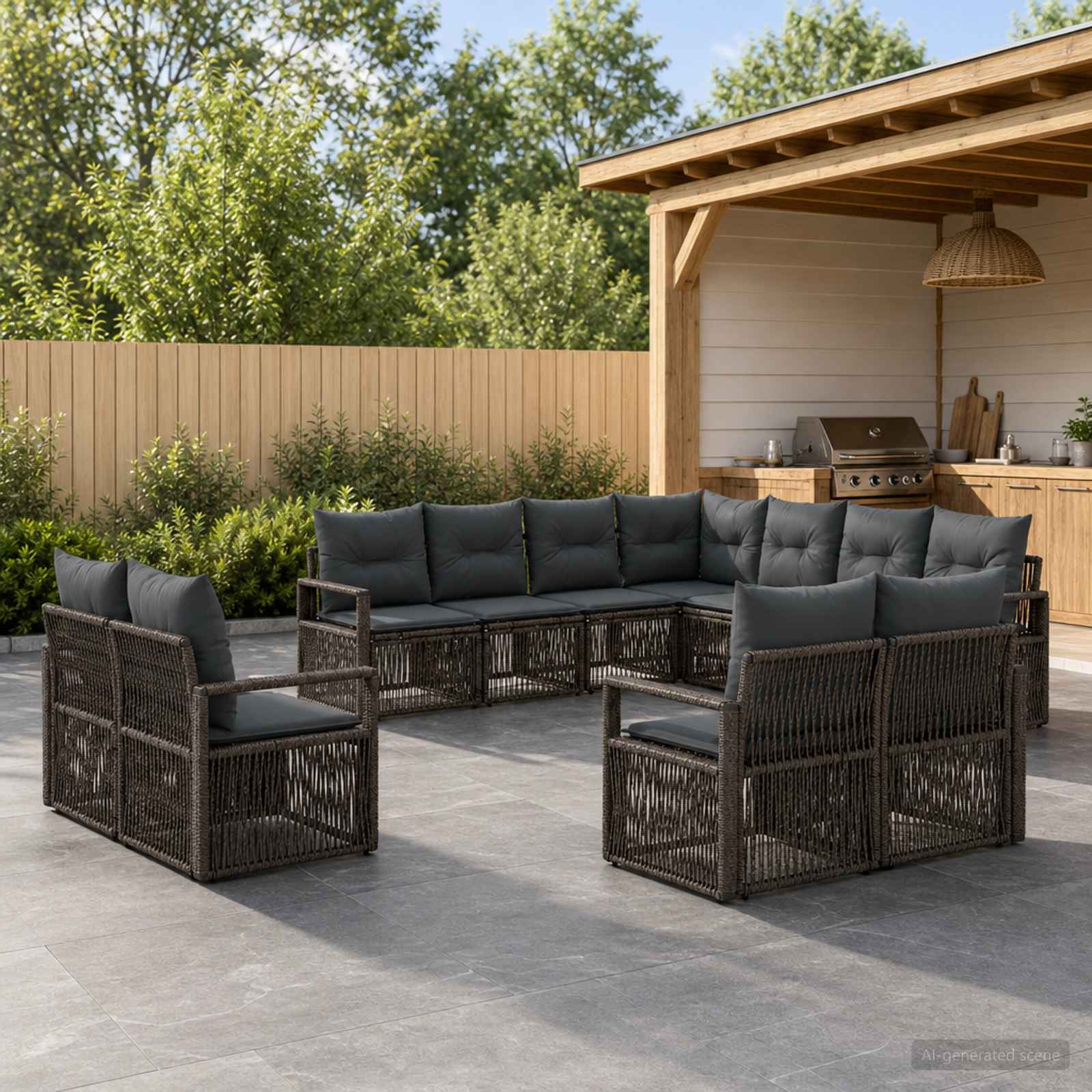 Gartensofa-set 11 pcs Grau Poly-Rattan