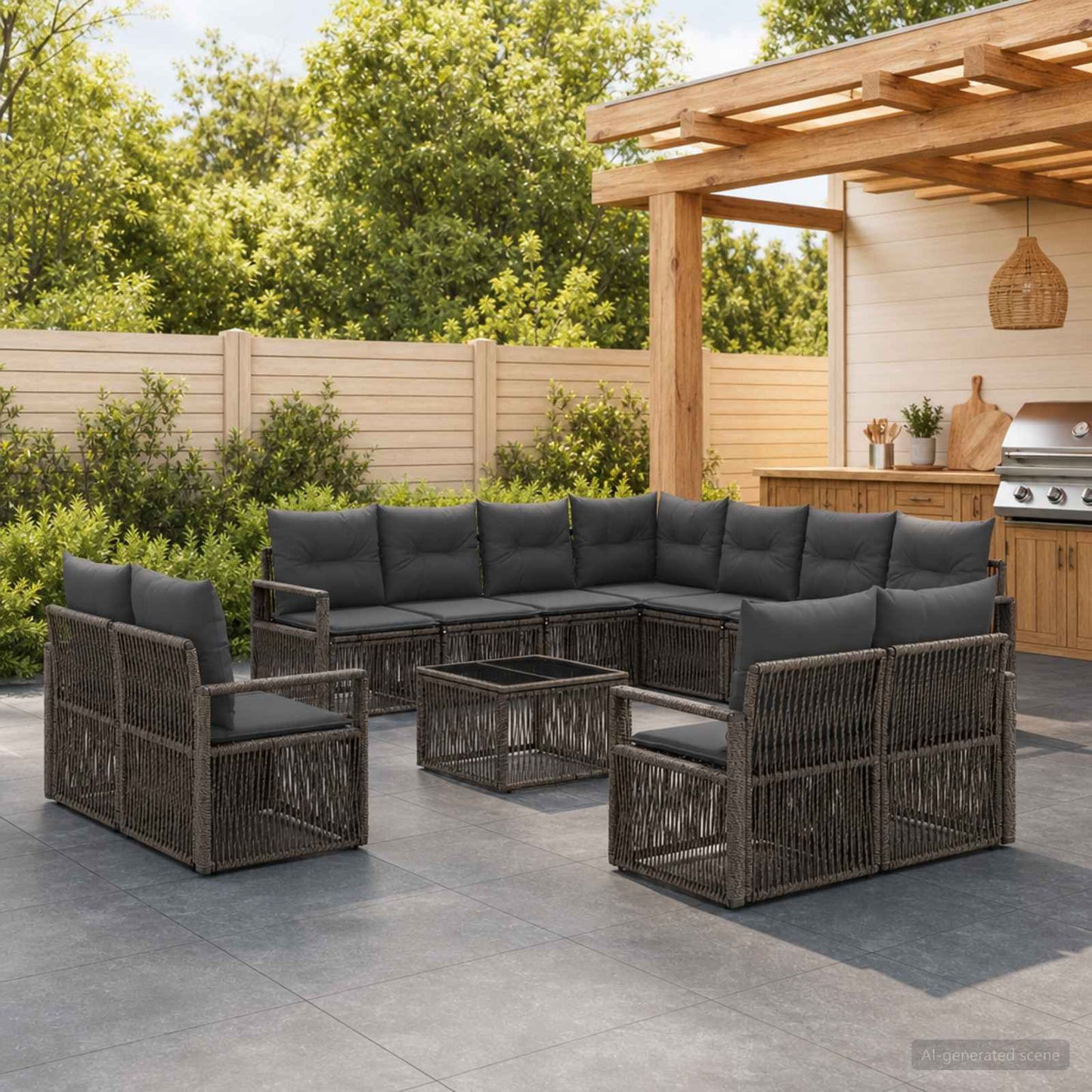 Gartensofa-set 12 stk. Grau Poly-Rattan