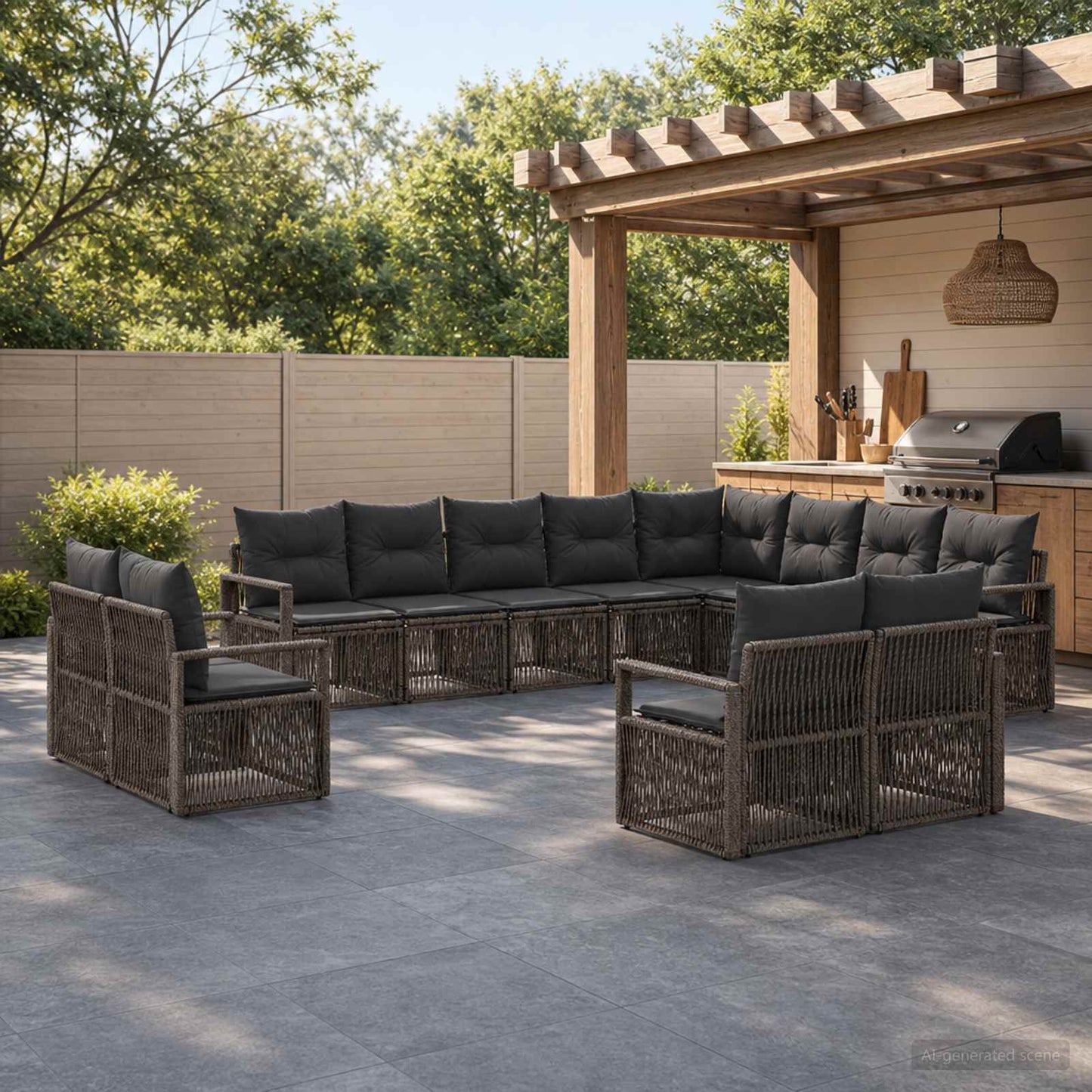 Gartensofa-set 12 pcs Grau Poly-Rattan