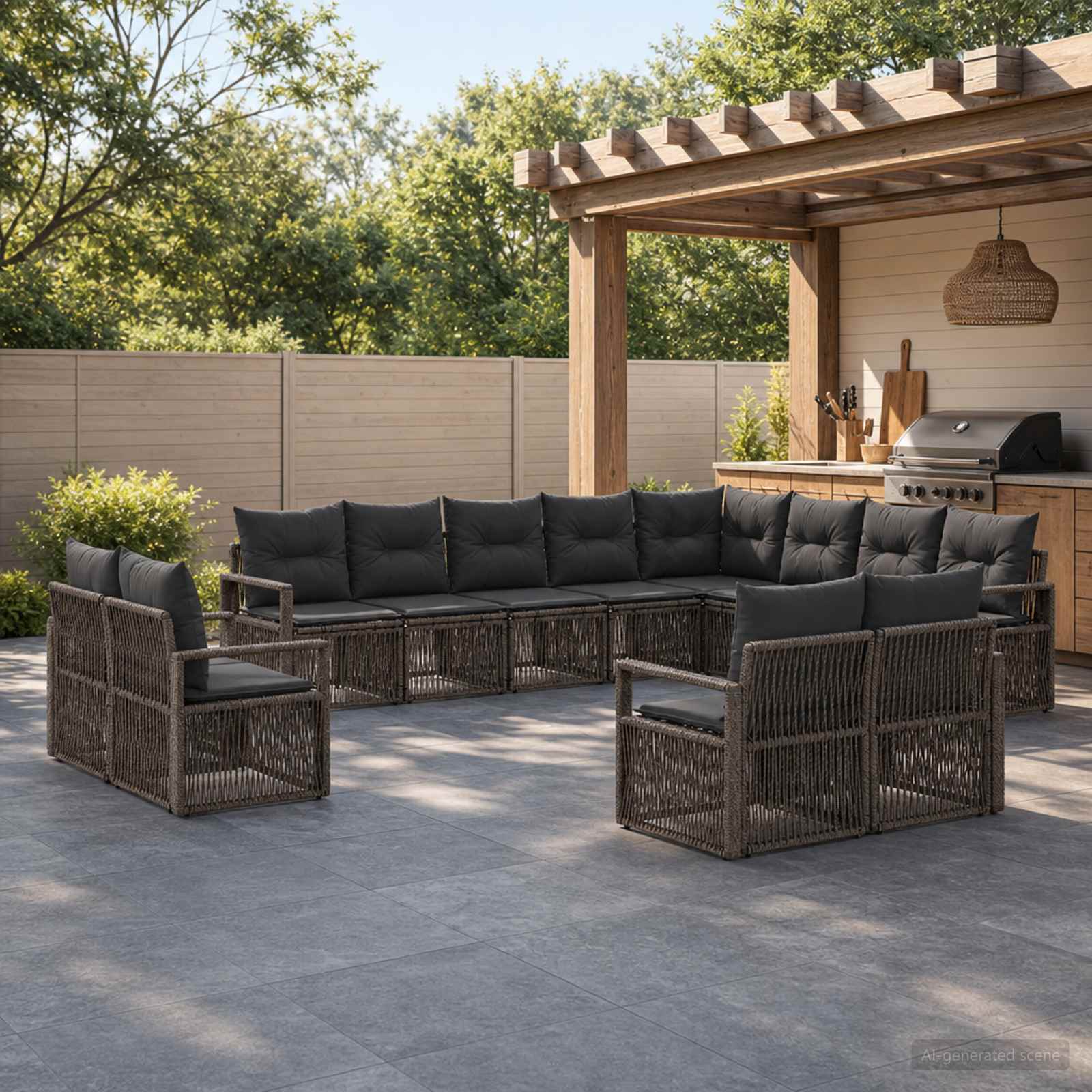 Gartensofa-set 12 pcs Grau Poly-Rattan