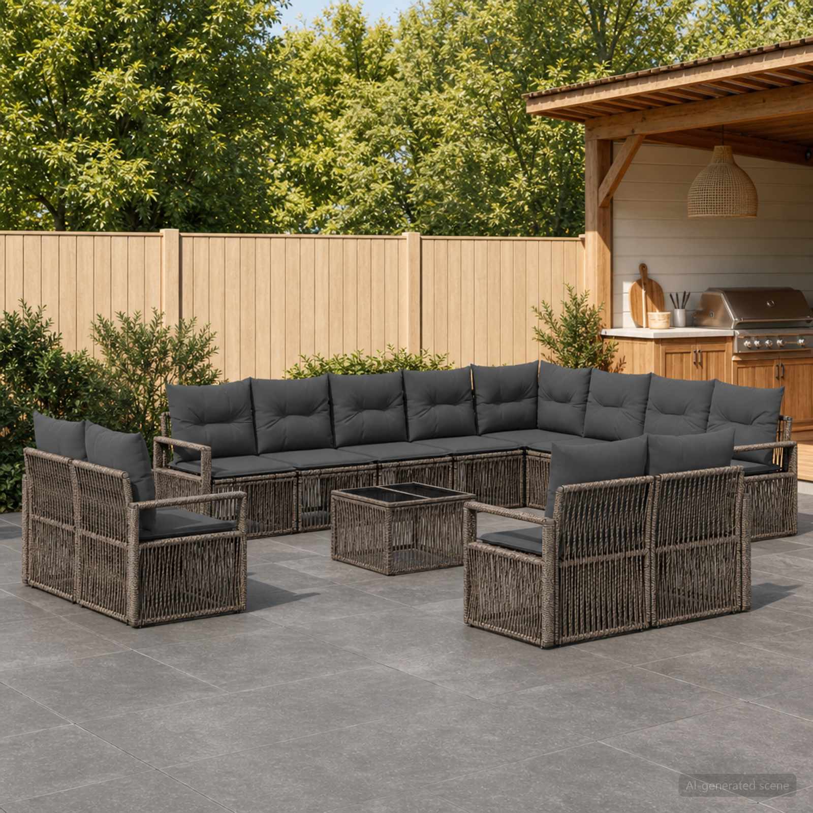 Gartensofa-set 13 stk. Grau Poly-Rattan