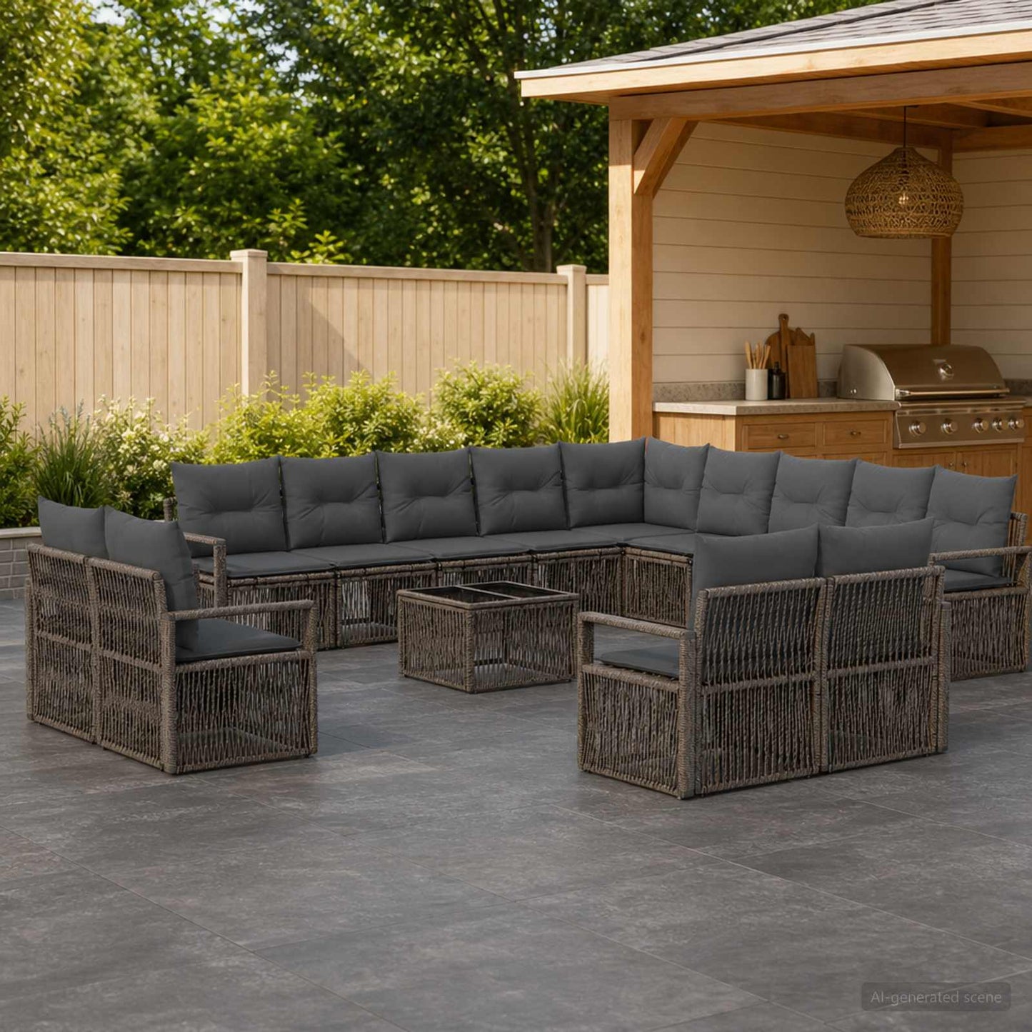 Gartensofa-set 14 stk. Grau Poly-Rattan