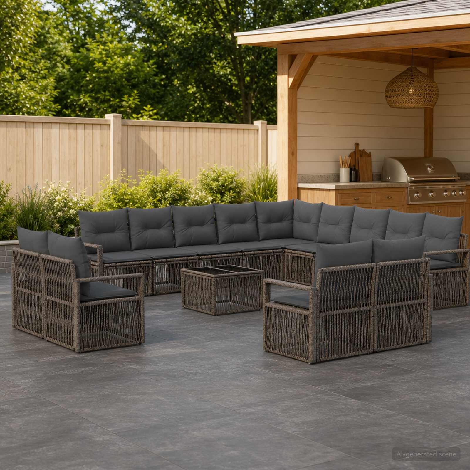 Gartensofa-set 14 stk. Grau Poly-Rattan