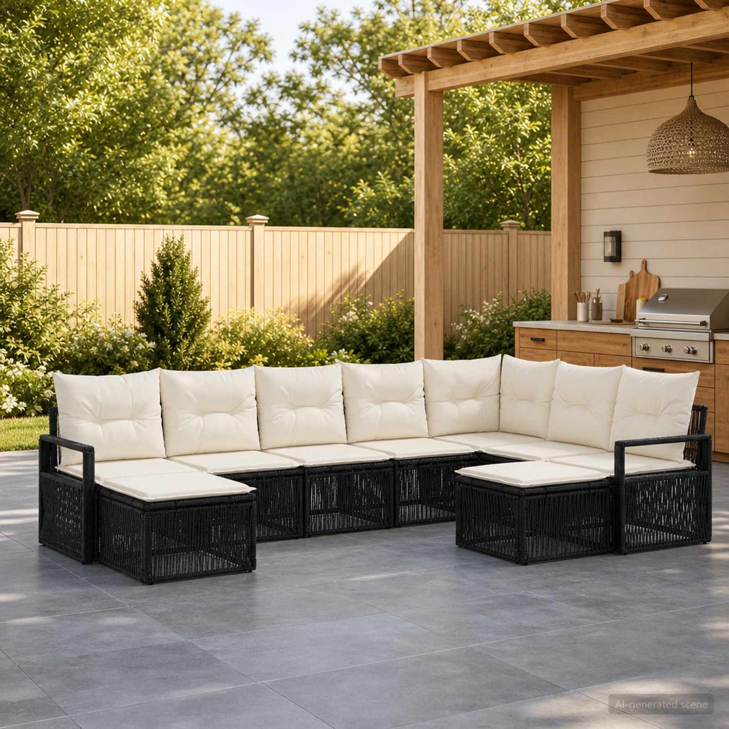 Gartensofa-set 9 pcs Schwarz Poly-Rattan