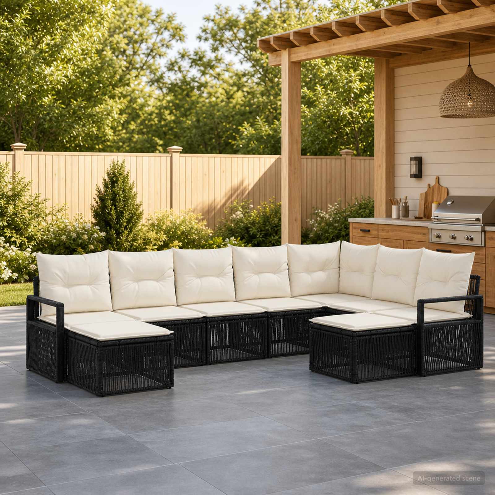 Gartensofa-set 9 pcs Schwarz Poly-Rattan