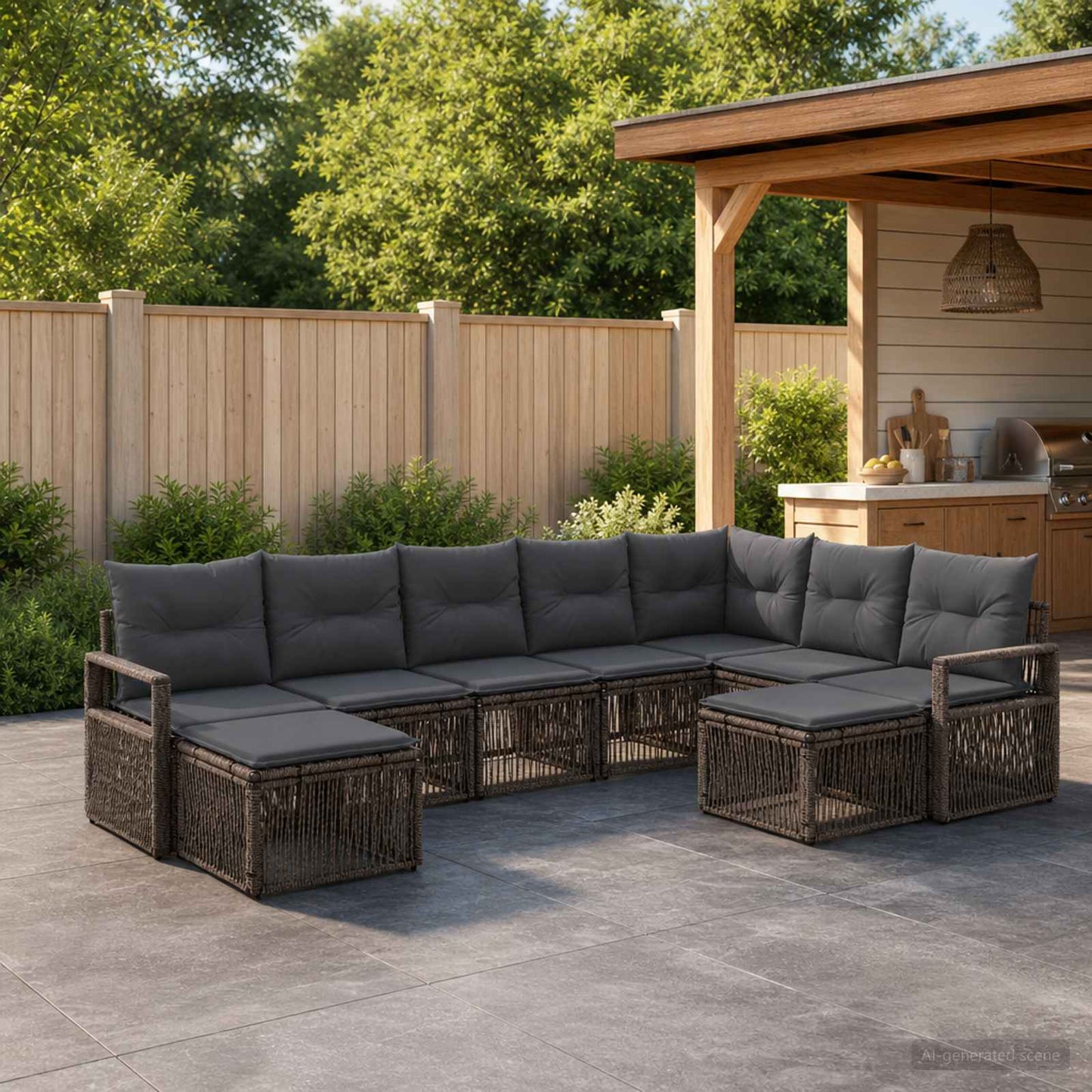 Gartensofa-set 9 stk. Grau Poly-Rattan