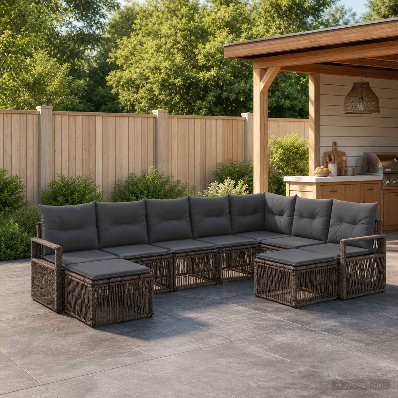 Gartensofa-set 9 stk. Grau Poly-Rattan