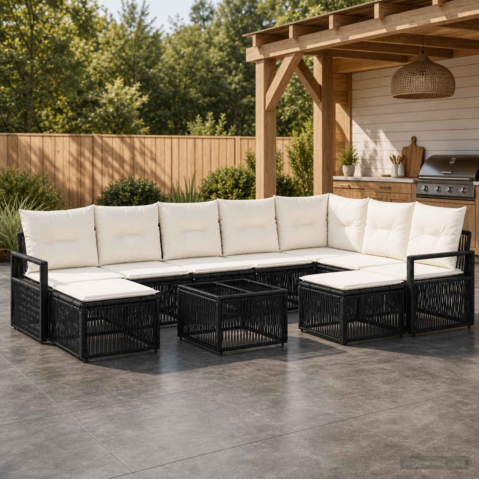 Gartensofa-set 10 pcs Schwarz Poly-Rattan