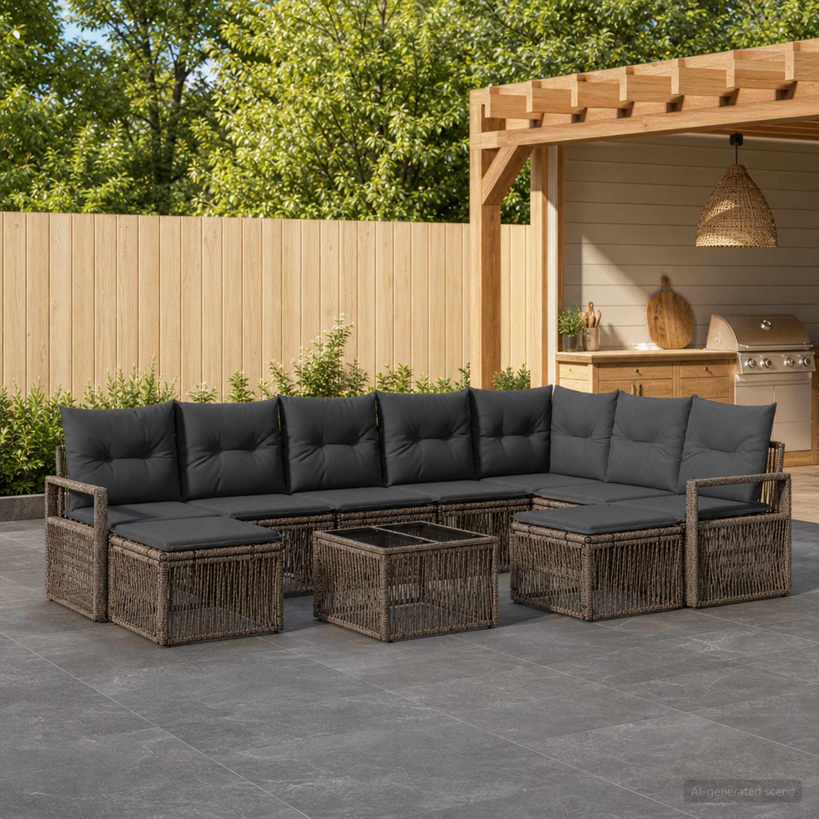 Gartensofa-set 10 stk. Grau Poly-Rattan