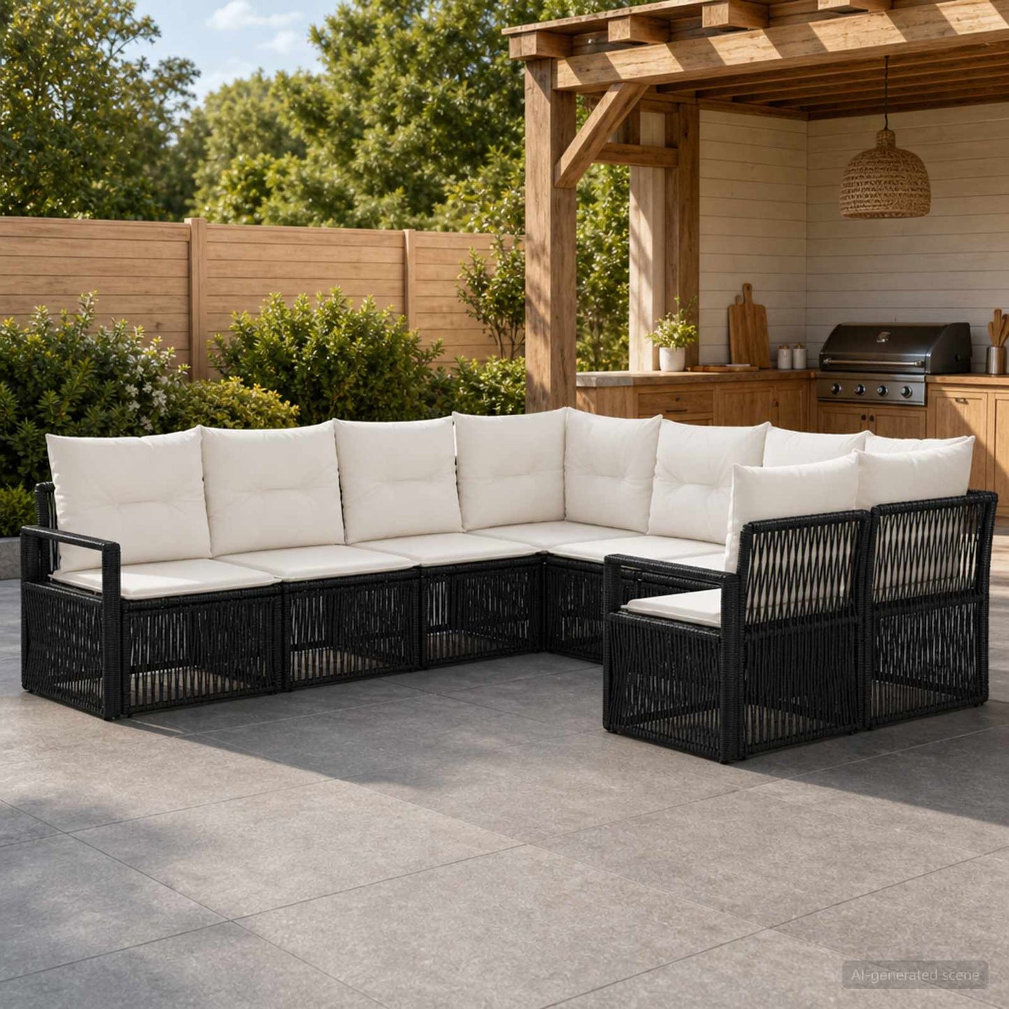 Gartensofa-set 8 stk. 8-Sitzanzahl Schwarz Poly-Rattan
