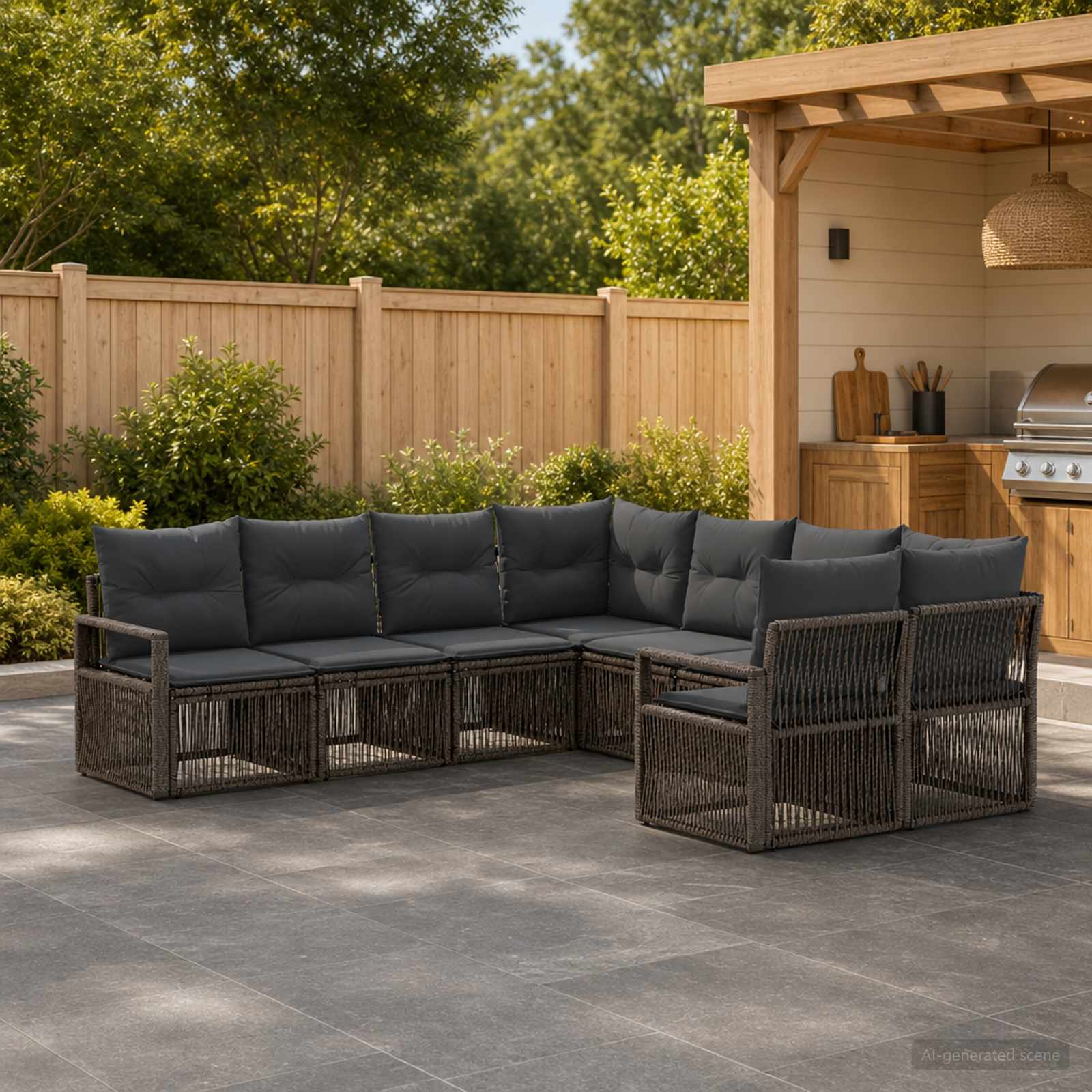 Gartensofa-set 8 stk. 8-Sitzanzahl Grau Poly-Rattan