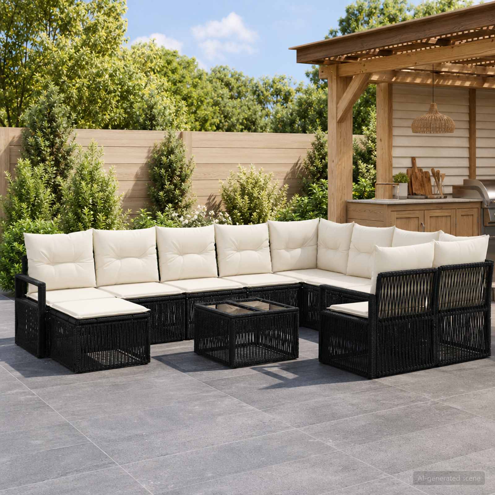 Gartensofa-set 11 stk. Schwarz Poly-Rattan