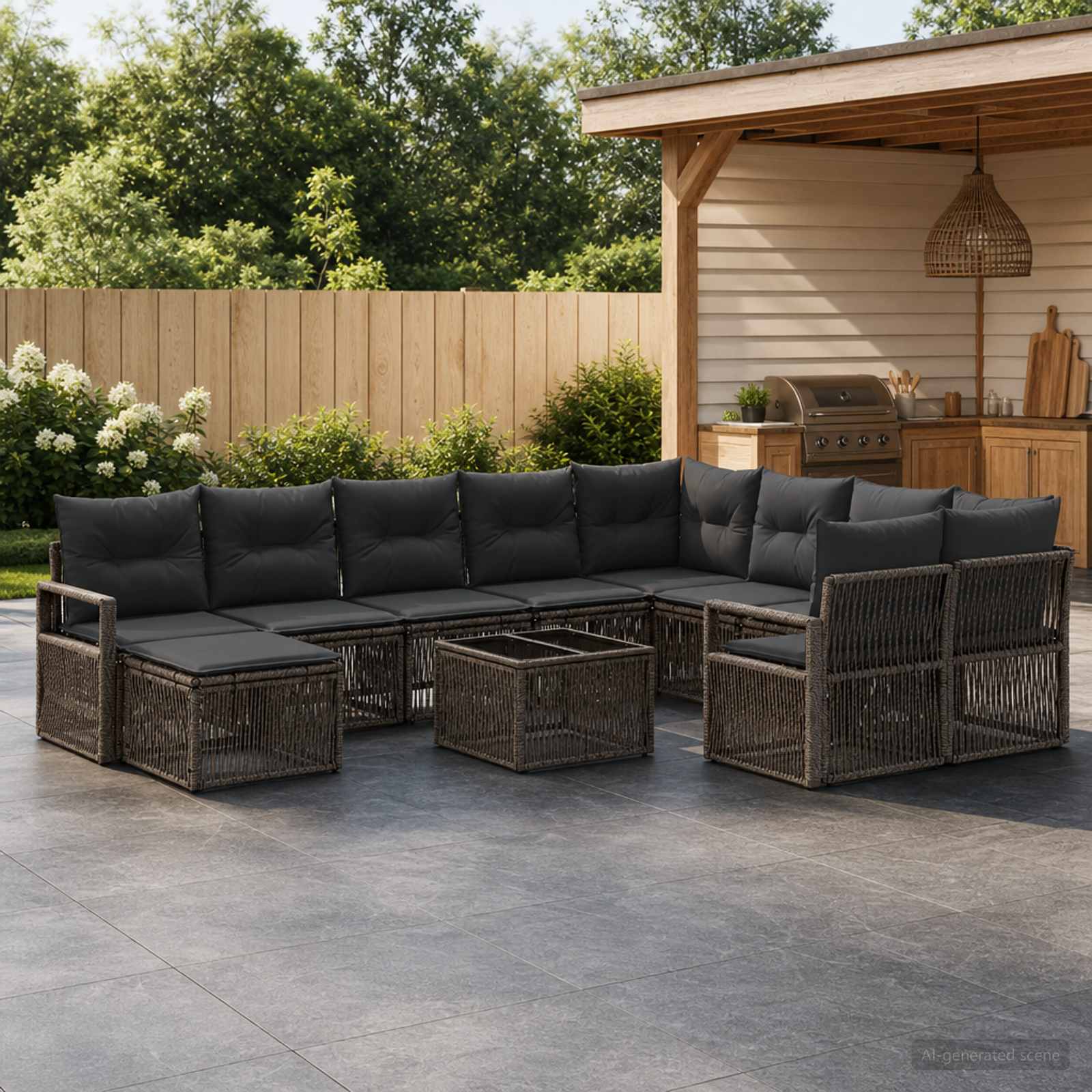Gartensofa-set 11 stk. Grau Poly-Rattan