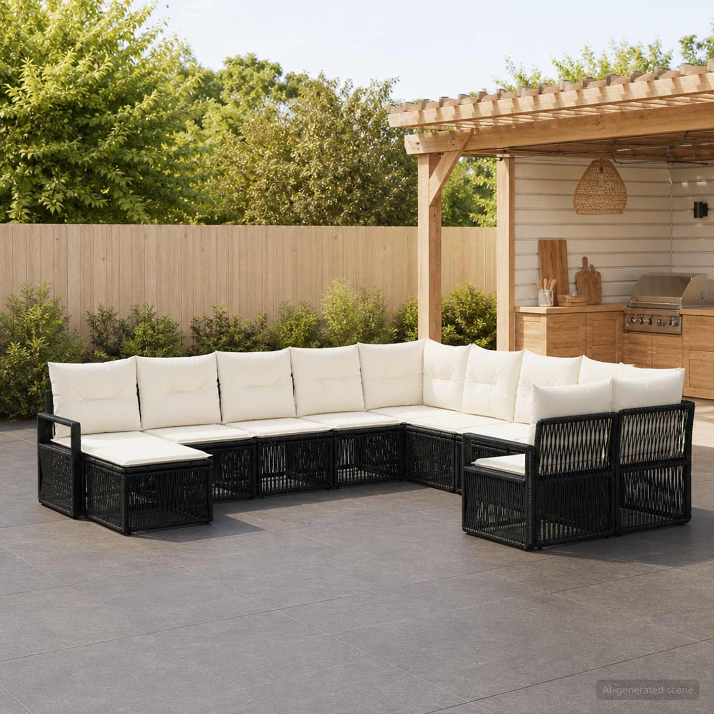 Gartensofa-set 11 stk. Schwarz Poly-Rattan