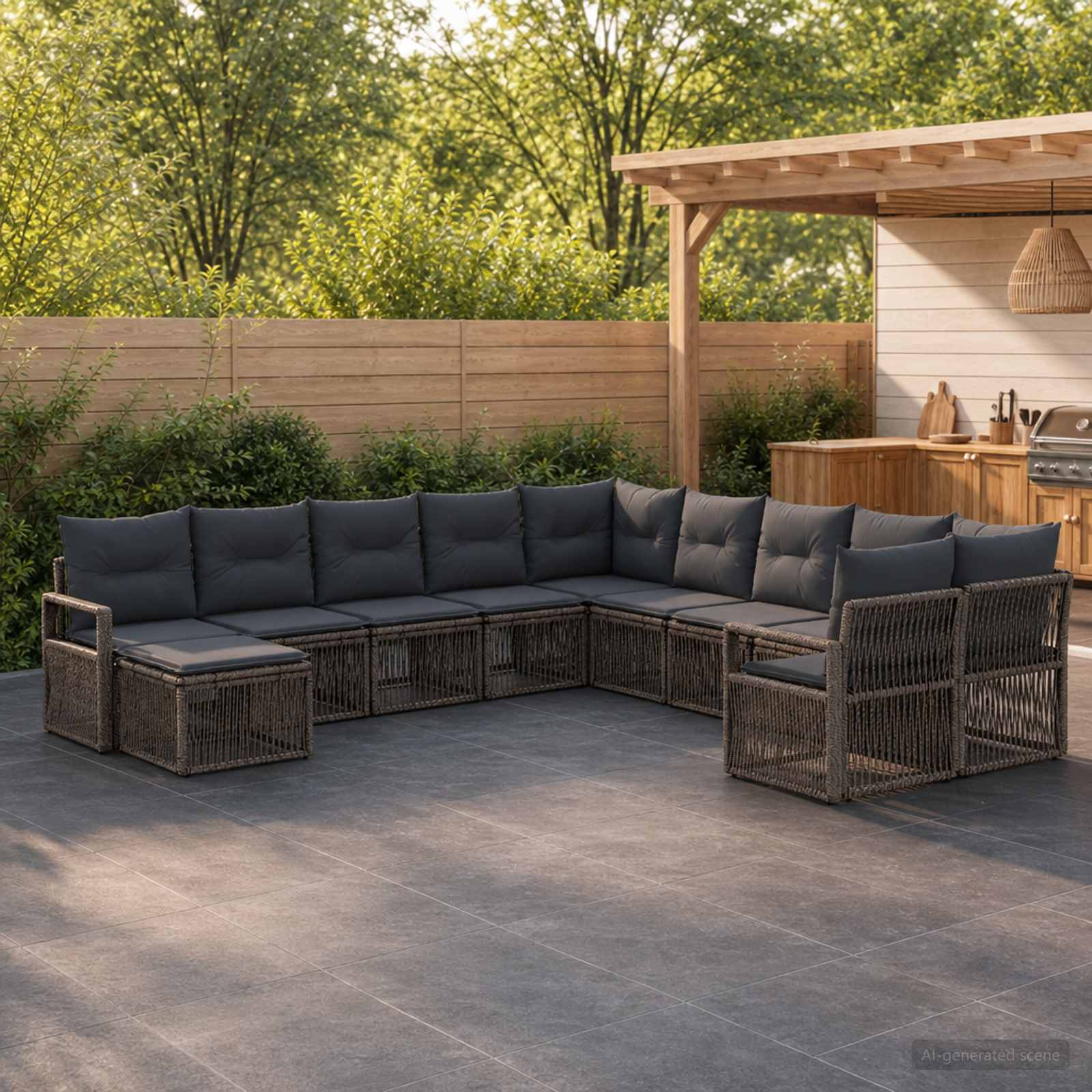 Gartensofa-set 11 pcs Grau Poly-Rattan