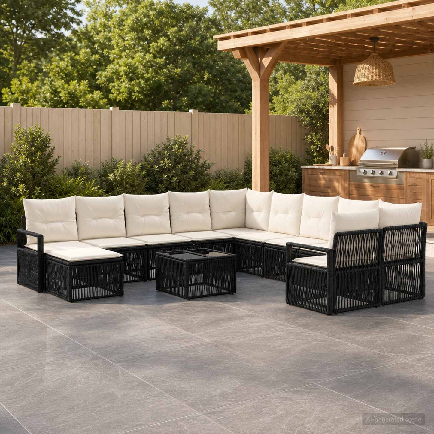 Gartensofa-set 12 stk. Schwarz Poly-Rattan