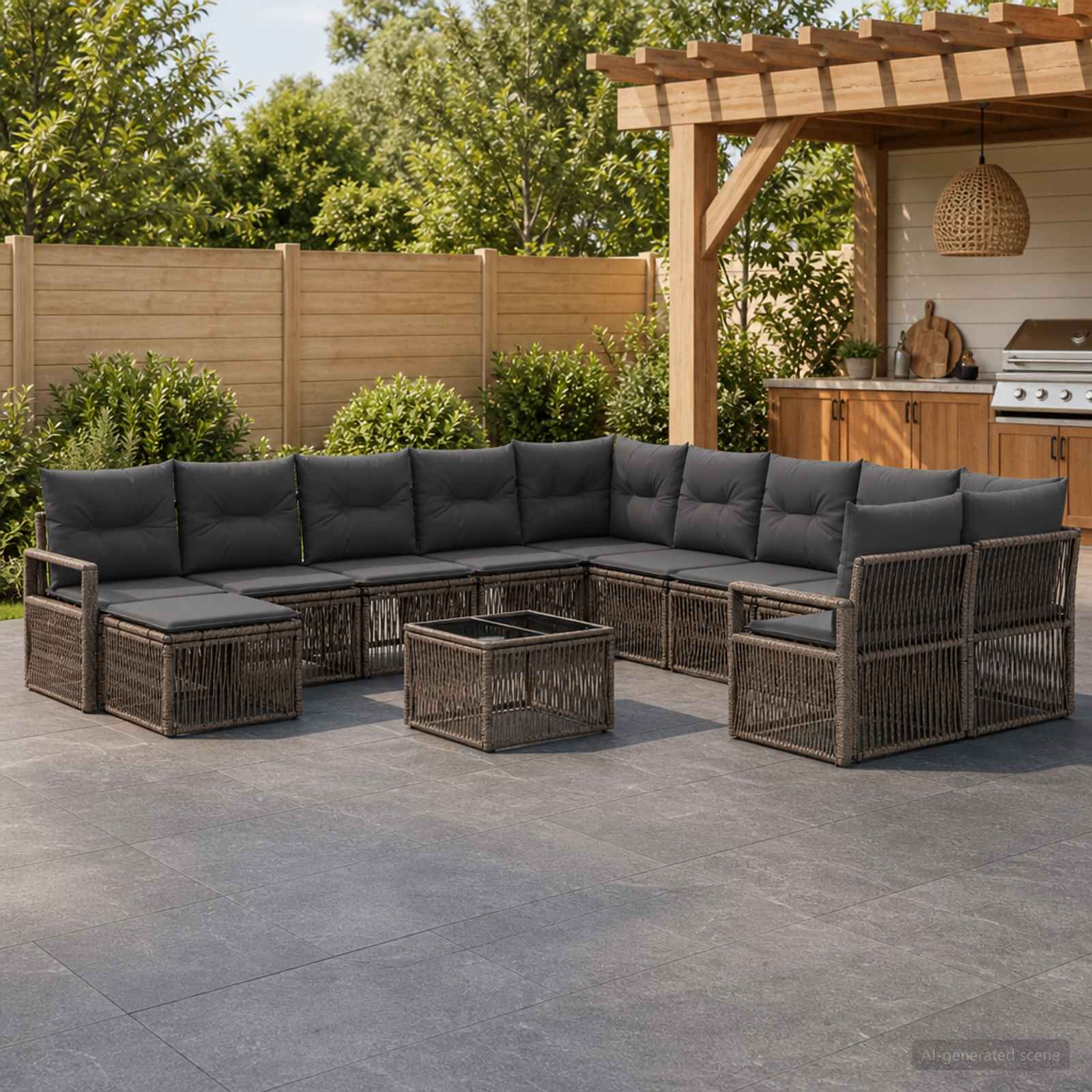 Gartensofa-set 12 stk. Grau Poly-Rattan