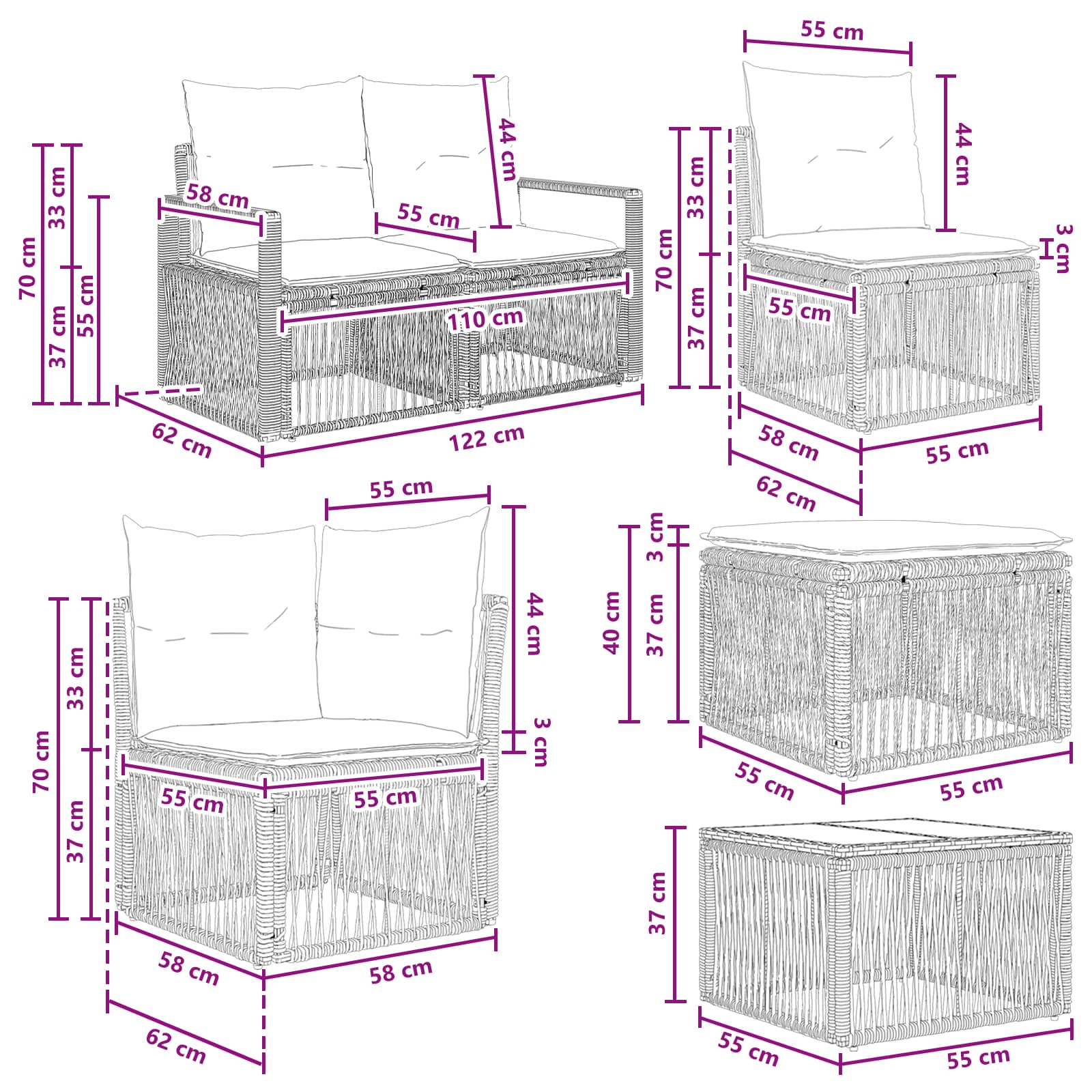 Gartensofa-set 12 stk. Grau Poly-Rattan
