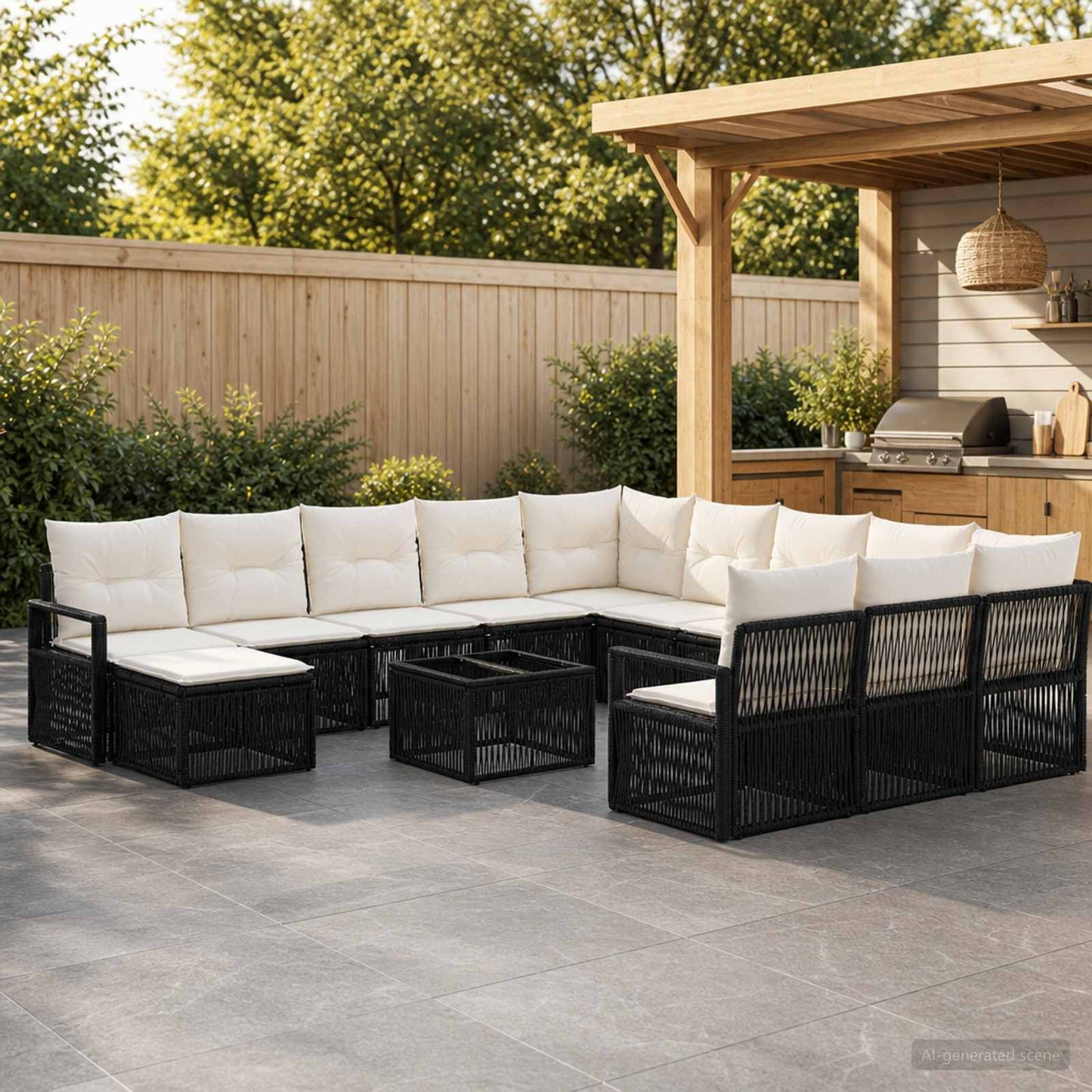 Gartensofa-set 13 stk. Schwarz Poly-Rattan