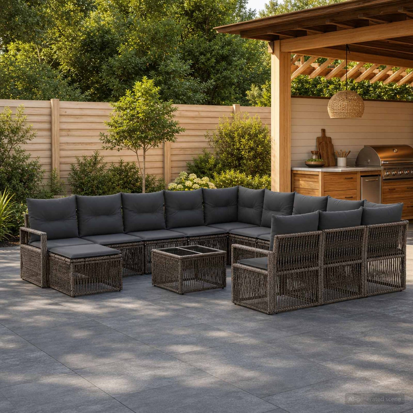 Gartensofa-set 13 stk. Grau Poly-Rattan