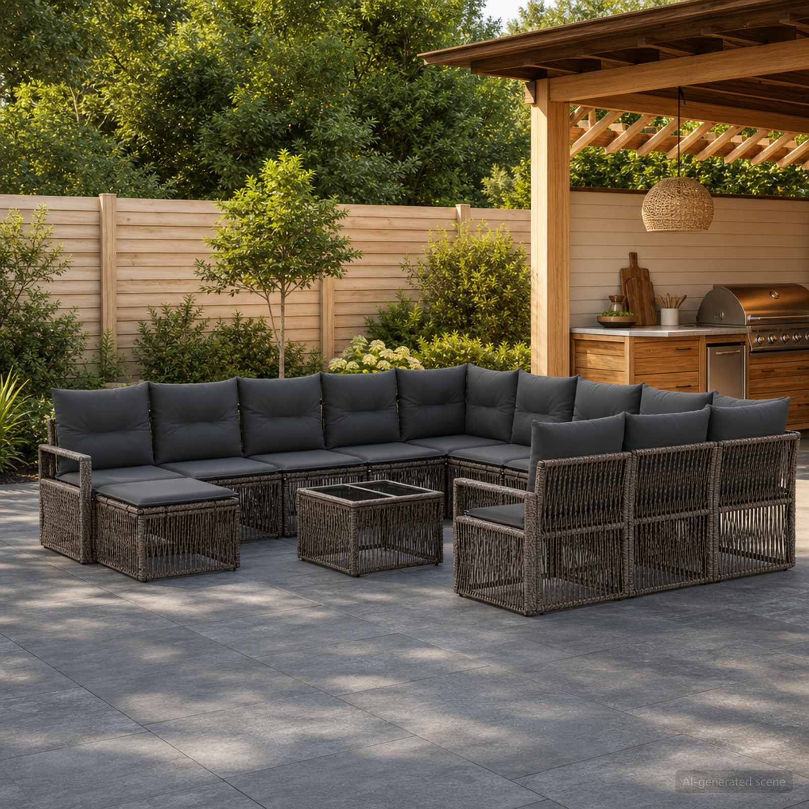 Gartensofa-set 13 stk. Grau Poly-Rattan