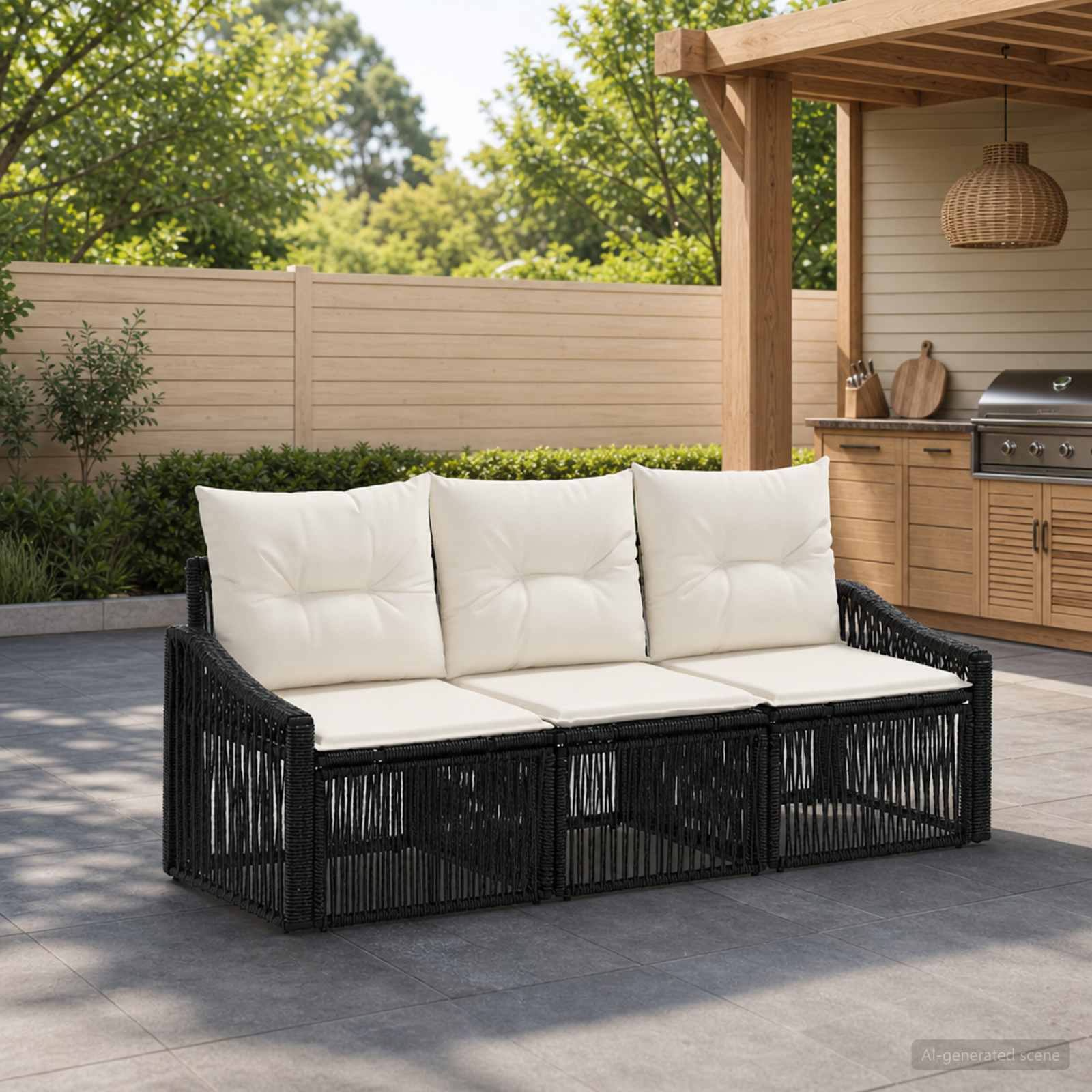 Gartensofa-set 3 pcs Schwarz Poly-Rattan