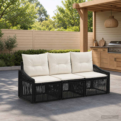 Gartensofa-set 3 stk. Schwarz Poly-Rattan