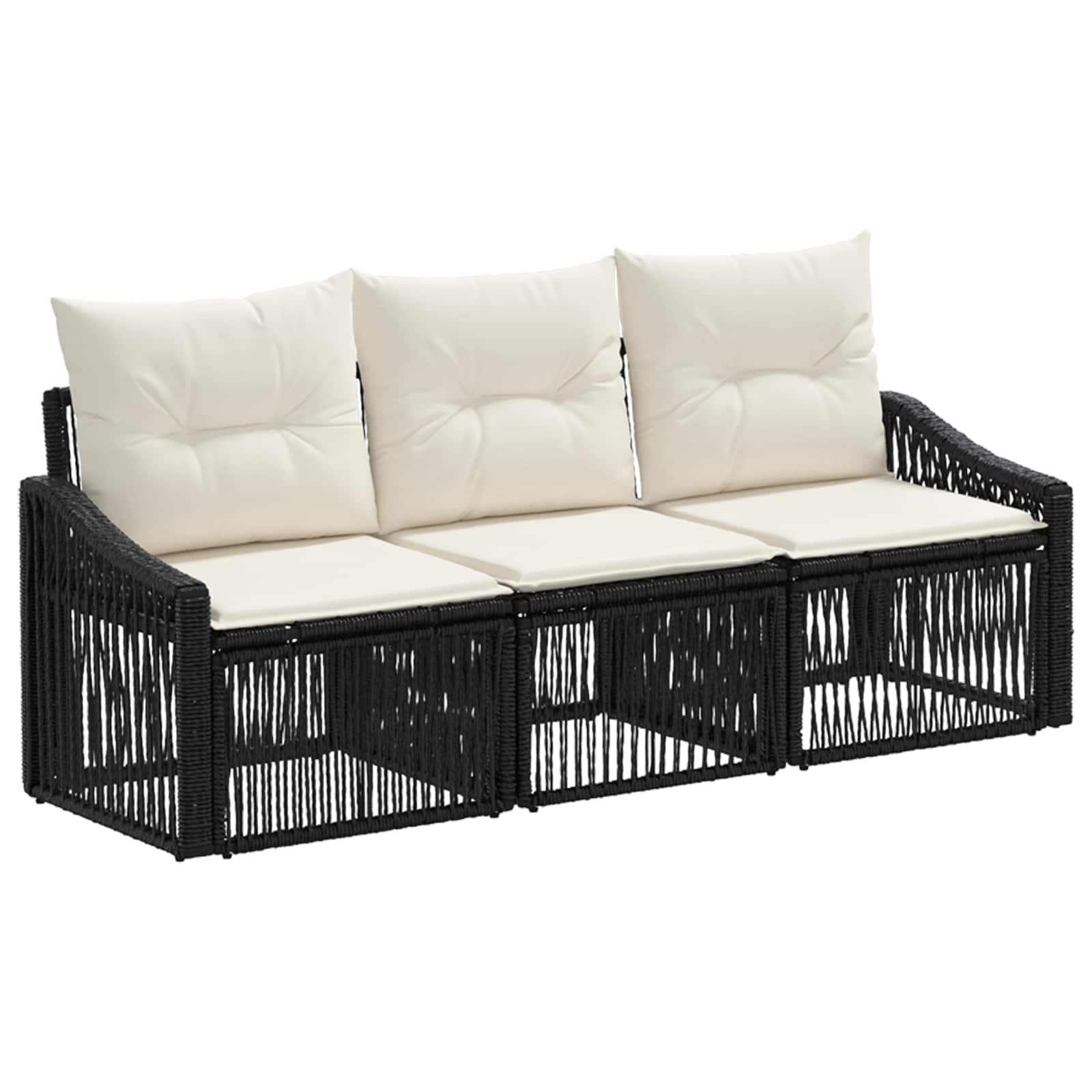 Gartensofa-set 3 pcs Schwarz Poly-Rattan