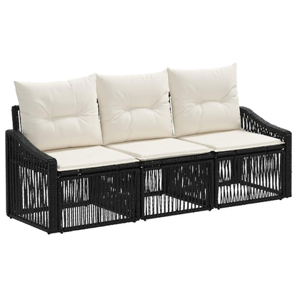Gartensofa-set 3 stk. Schwarz Poly-Rattan
