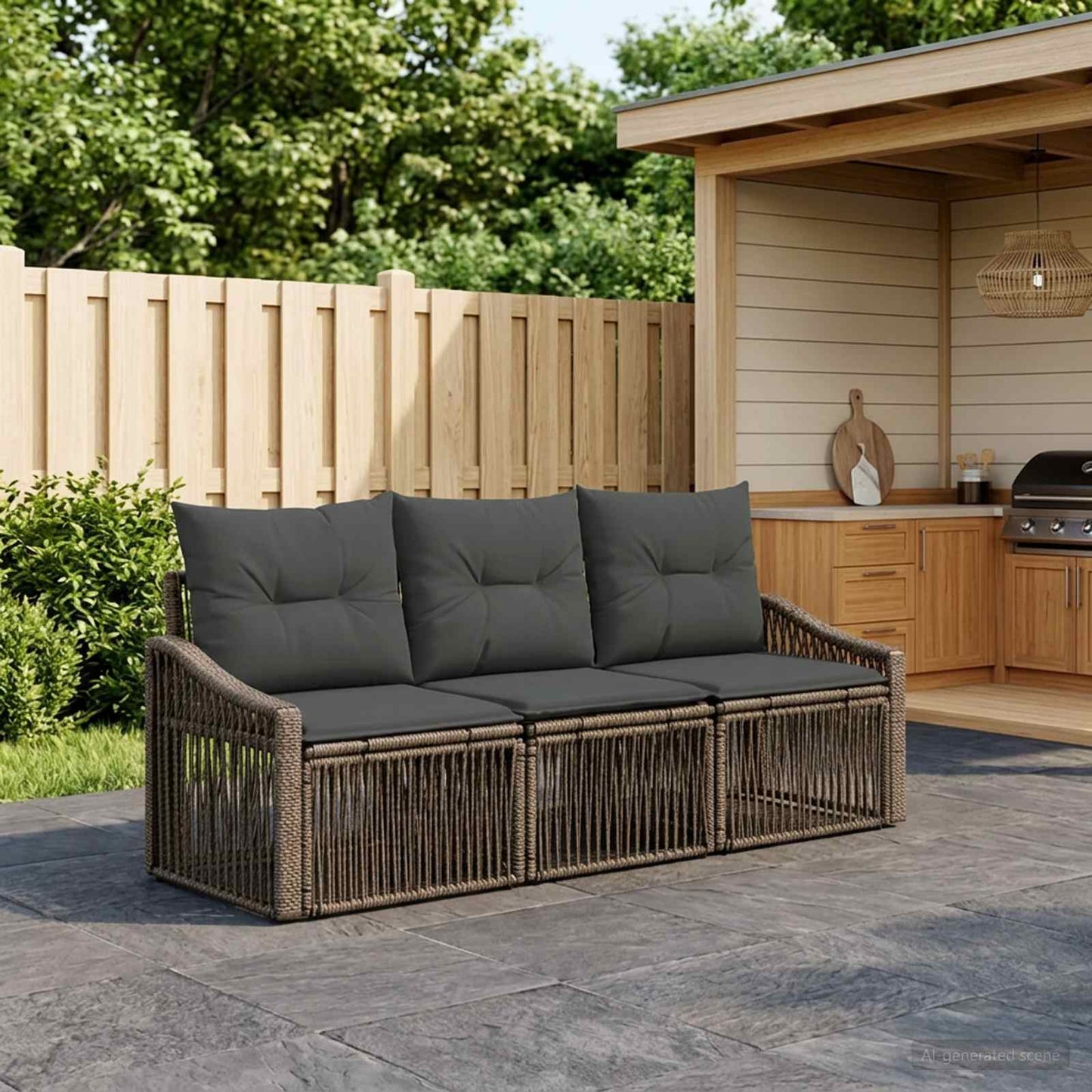 Gartensofa-set 3 pcs Grau Poly-Rattan