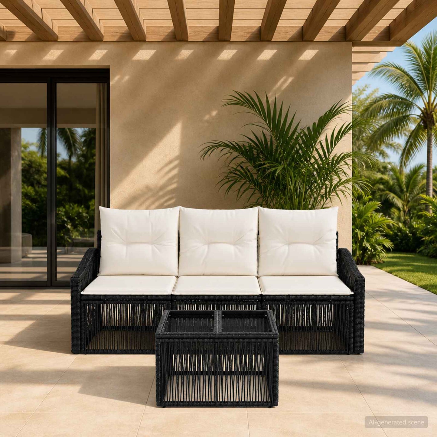 Gartensofa-set 4 stk. Schwarz Poly-Rattan