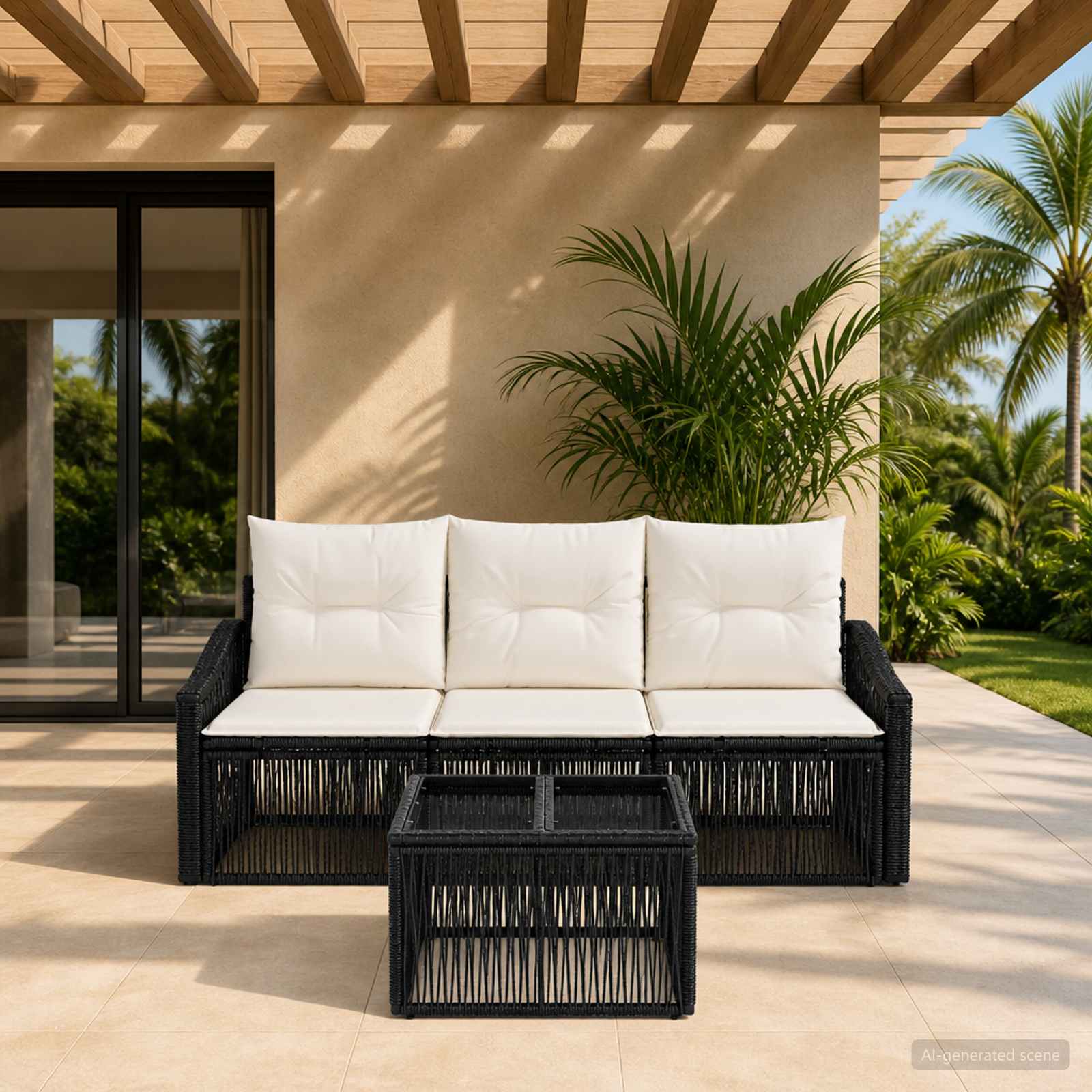Gartensofa-set 4 stk. Schwarz Poly-Rattan