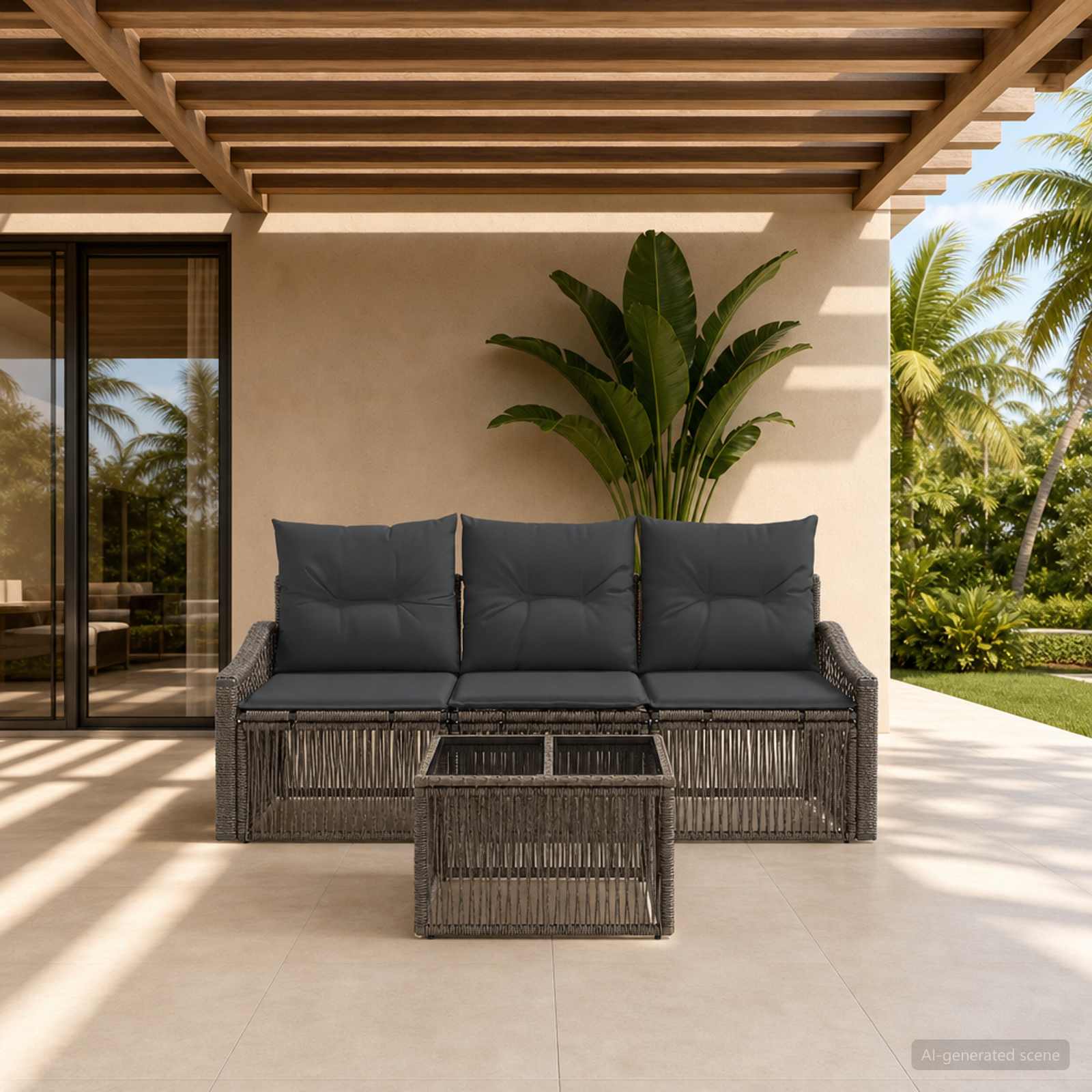 Gartensofa-set 4 stk. Grau Poly-Rattan