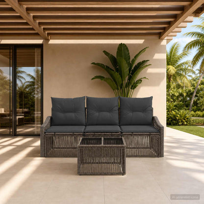 Gartensofa-set 4 stk. Grau Poly-Rattan