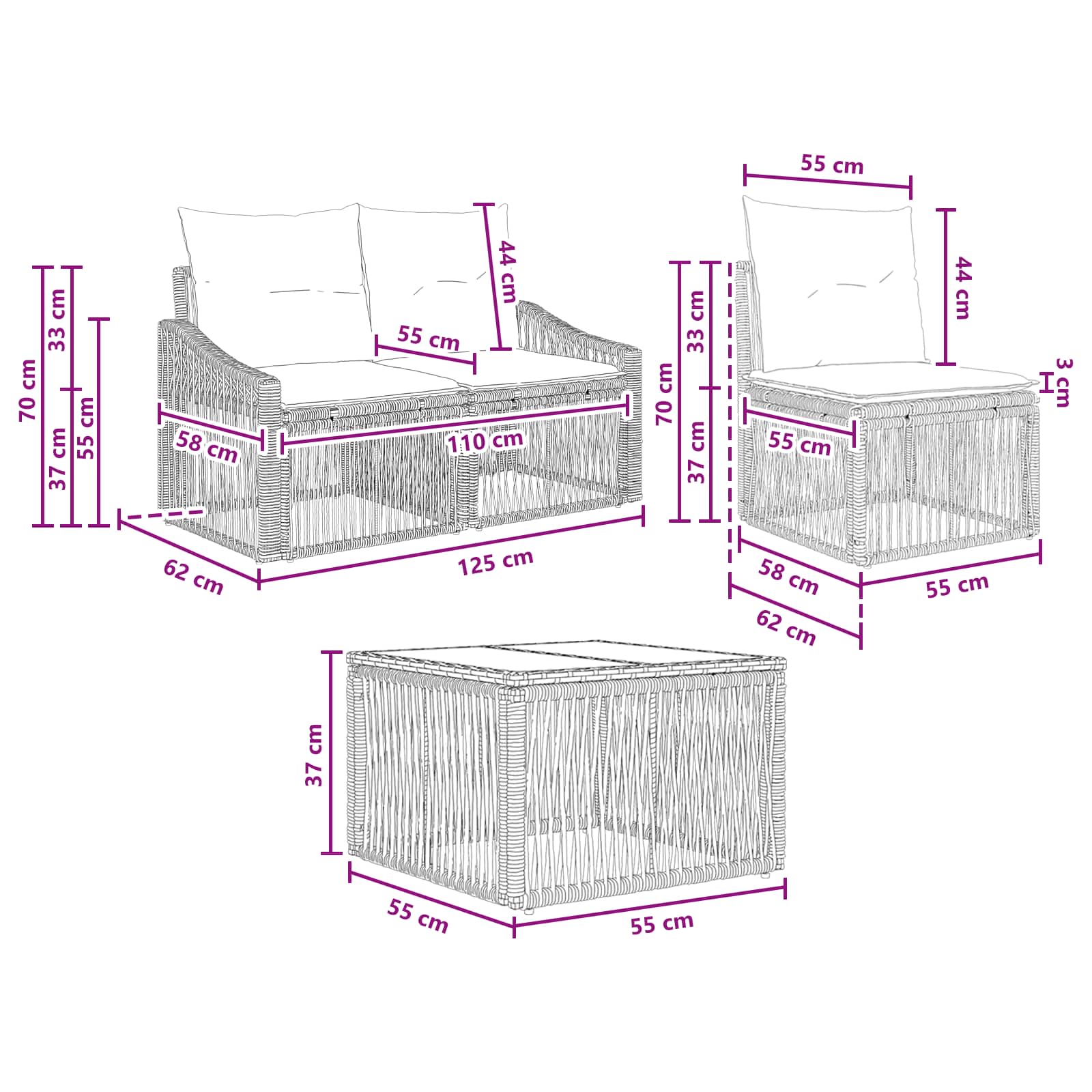 Gartensofa-set 4 stk. Grau Poly-Rattan