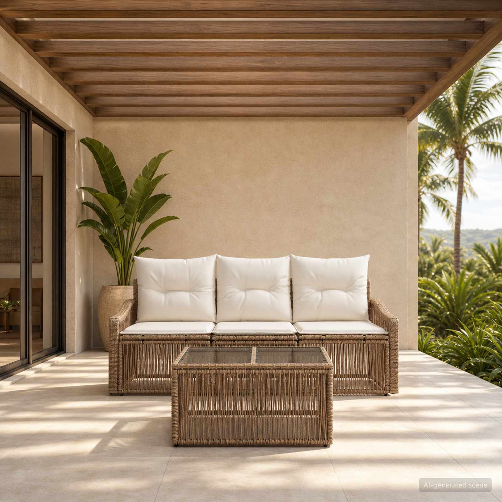 Gartensofa-set 4 pcs Beige Poly-Rattan