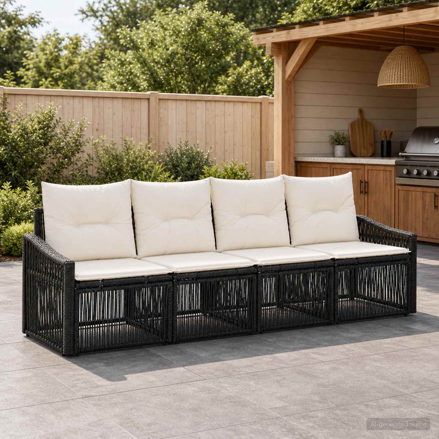 Gartensofa-set 4 pcs Schwarz Poly-Rattan