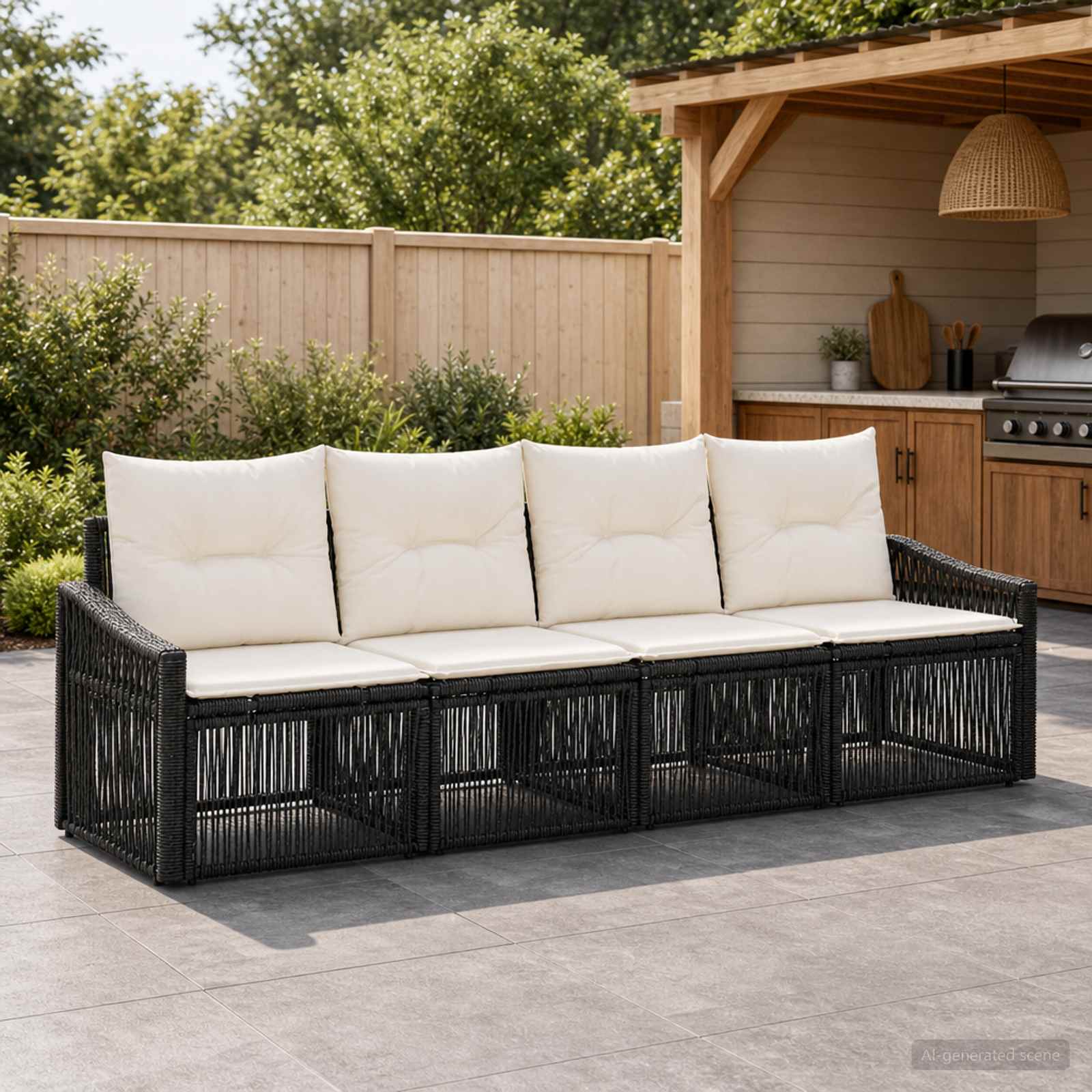 Gartensofa-set 4 pcs Schwarz Poly-Rattan