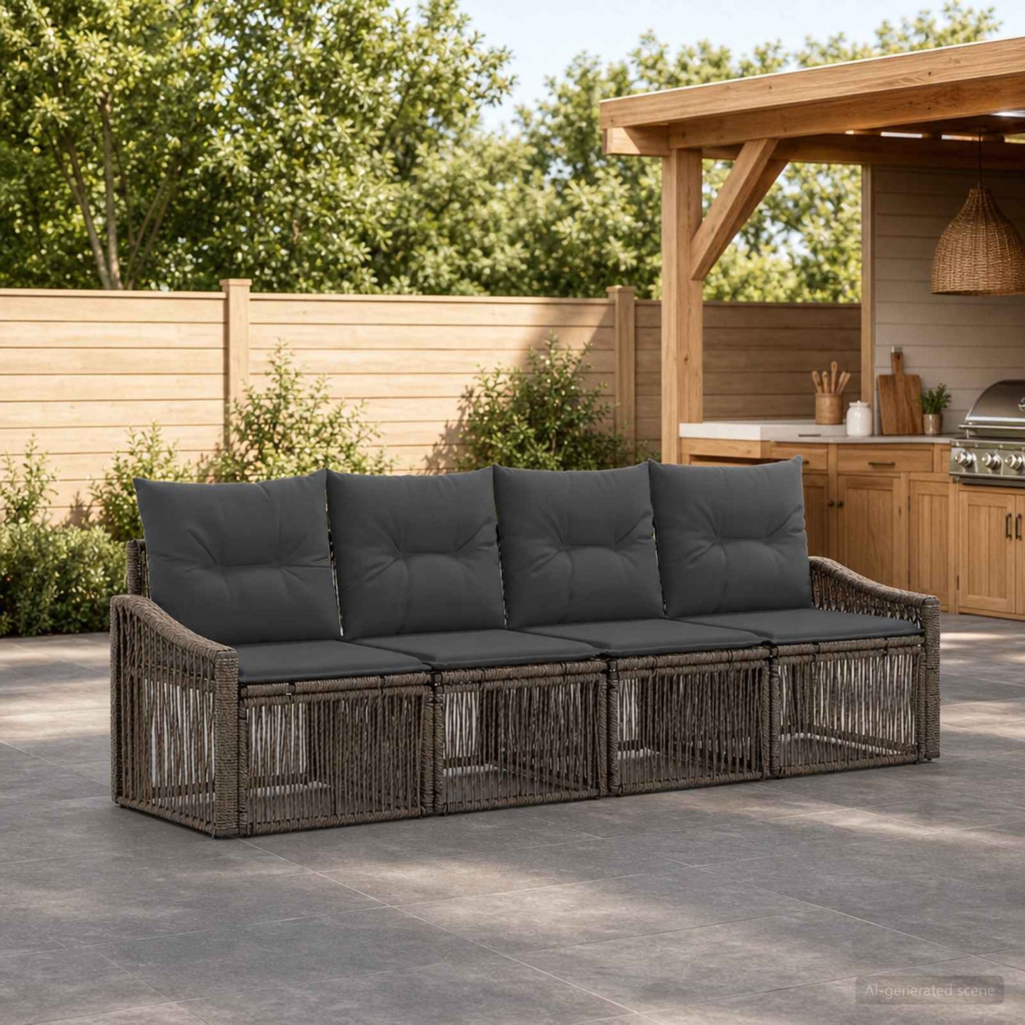 Gartensofa-set 4 stk. Grau Poly-Rattan