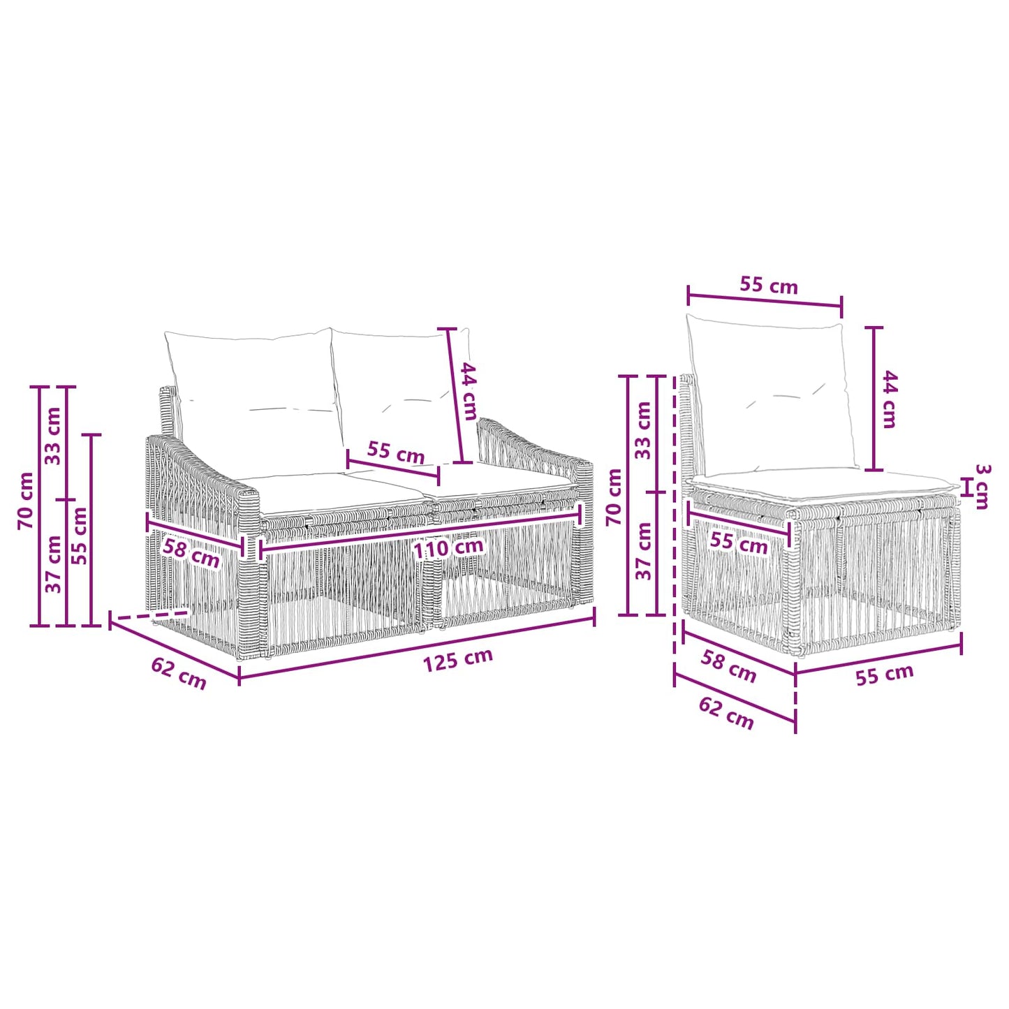 Gartensofa-set 4 stk. Grau Poly-Rattan