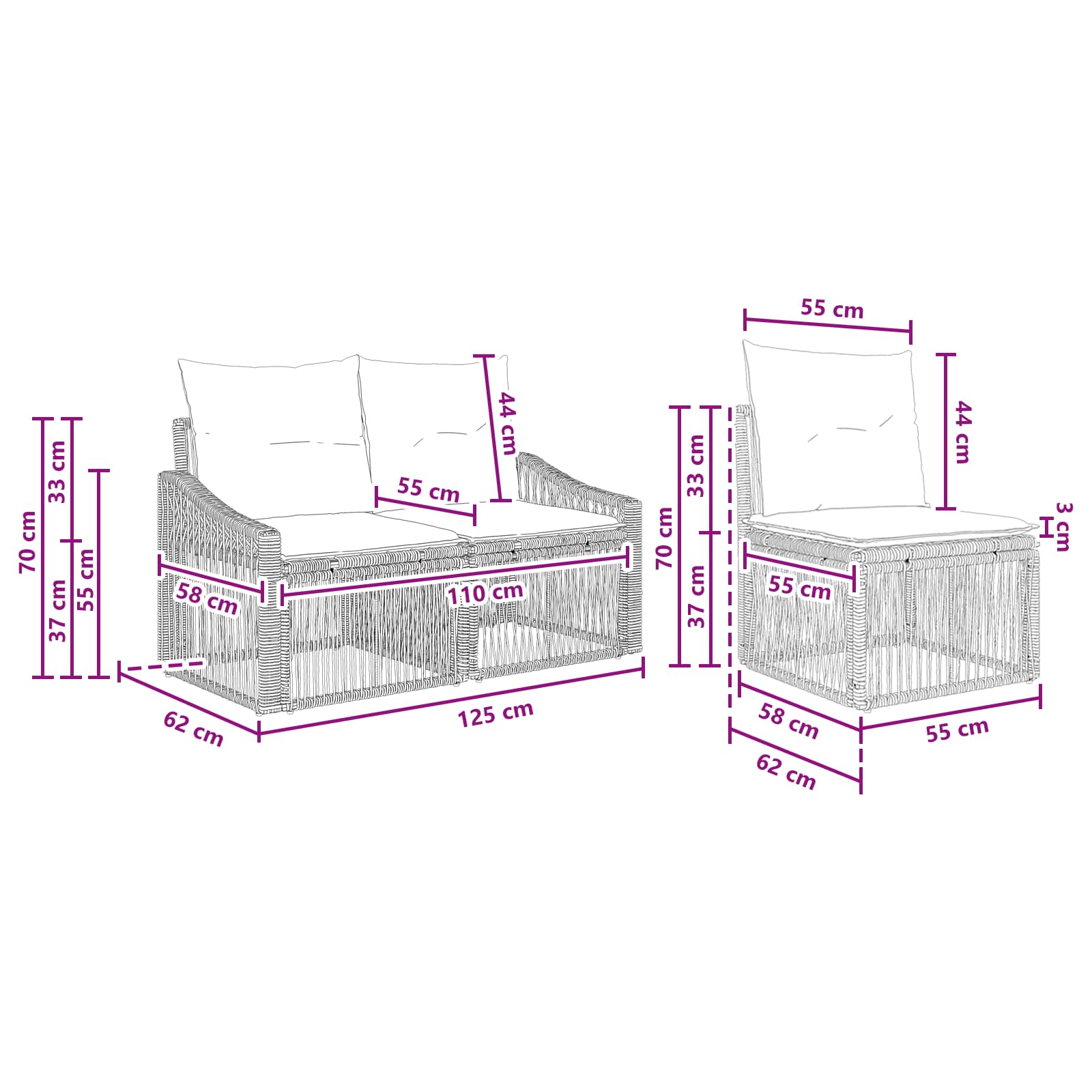 Gartensofa-set 4 stk. Grau Poly-Rattan