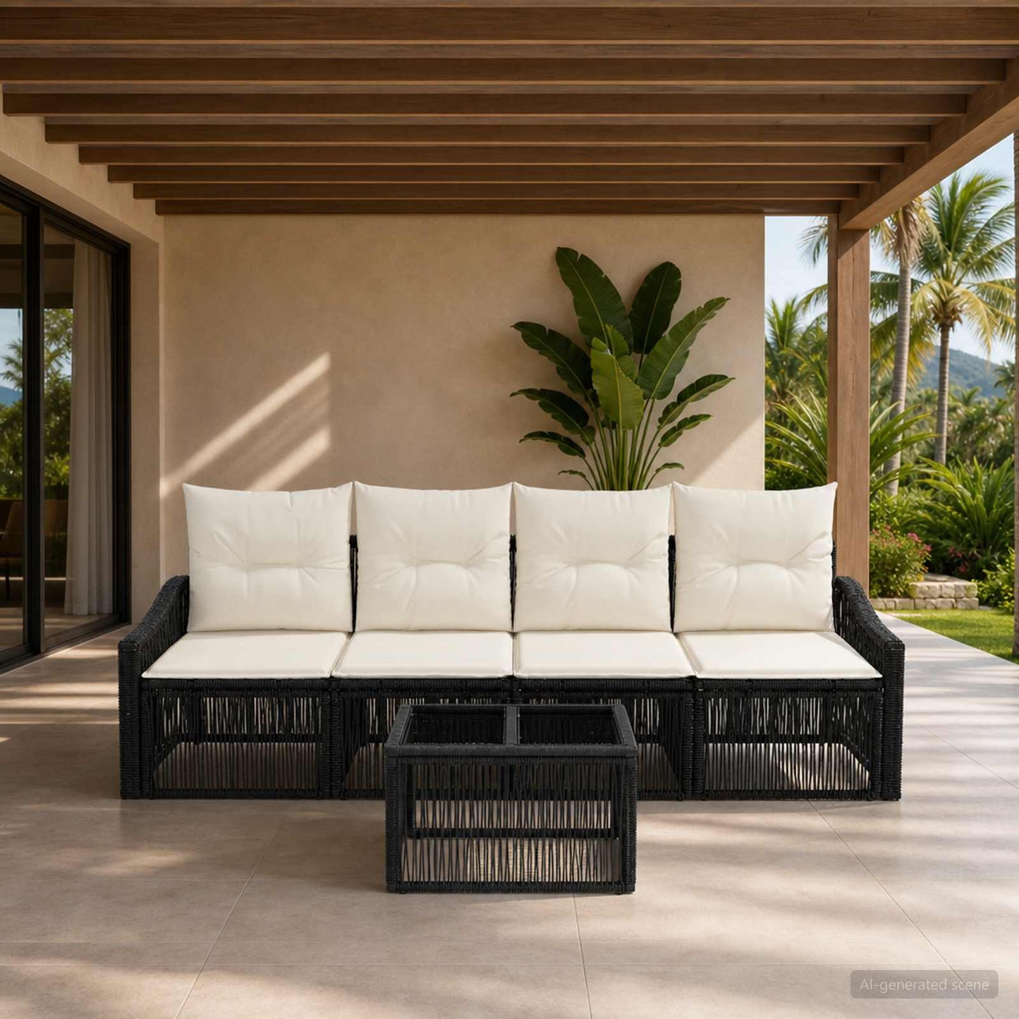 Gartensofa-set 5 stk. Schwarz Poly-Rattan