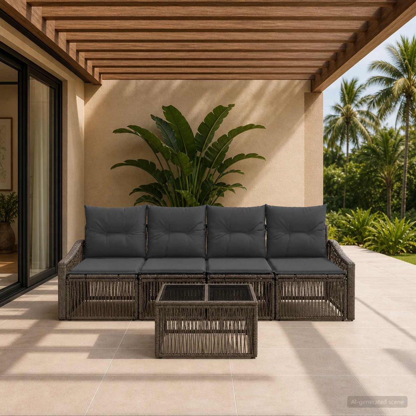 Gartensofa-set 5 stk. Grau Poly-Rattan